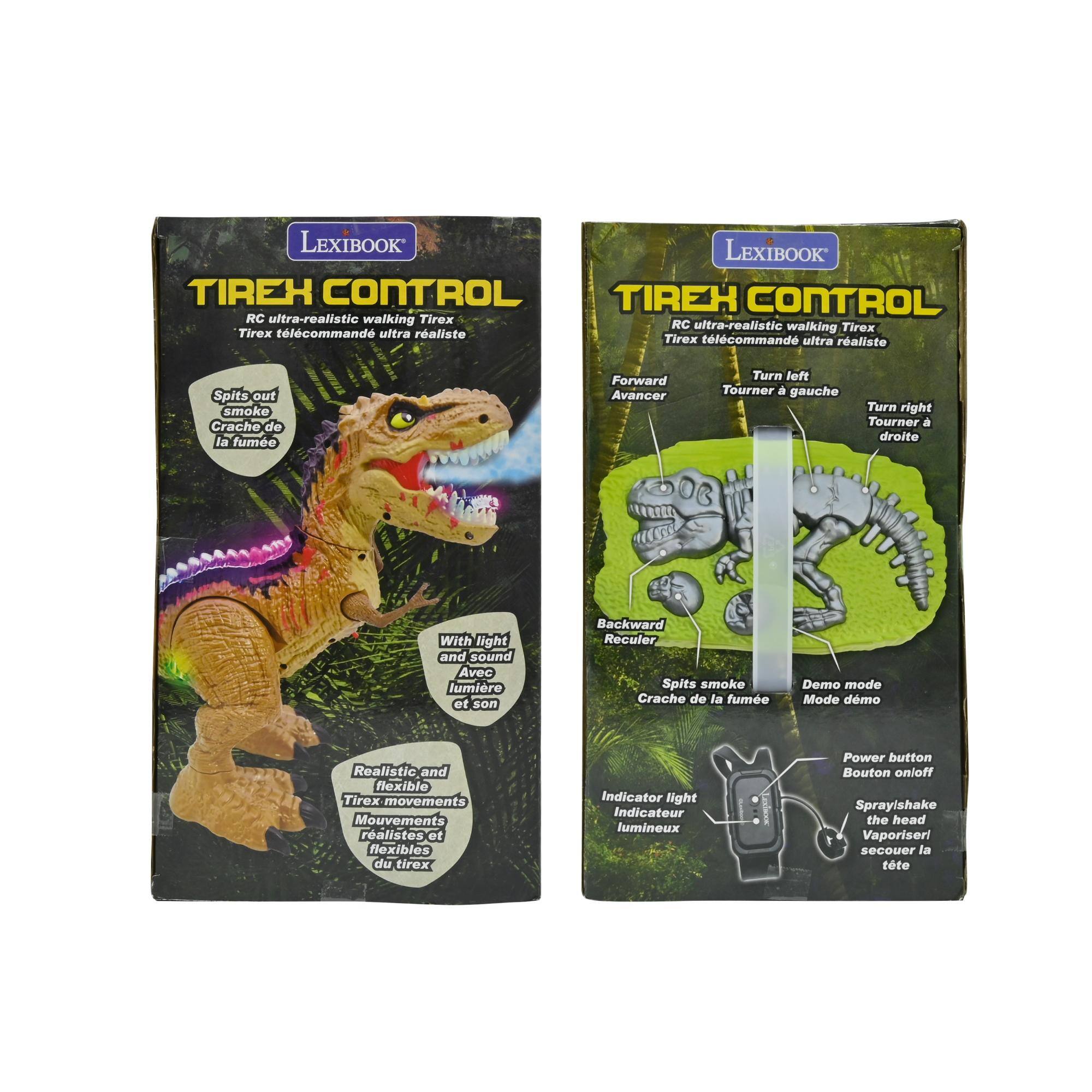 LEXIBOOK LEXIBOOK TIREX CONTROL RC ultra-realistic walking Tirex RC ultra-realistic walking Tirex Tirex tlcommand ultra raliste Tirex tlcommand ultra raliste

Spits out smoke Crache de la fume

Forward Avancer

Turn left Tourner à gauche

Turn right Tourner à droite

With light and sound Avec lumière et son

Backward Reculer

Spits smoke Crache de la fume

Demo mode Mode dmo

Realistic and flexible Tirex movements Mouvements réalistes et flexibles du tirex

Indicator light Indicateur lumineux

Power button Bouton on/off

Sprayishake the head Vaporiseri secouer la tête