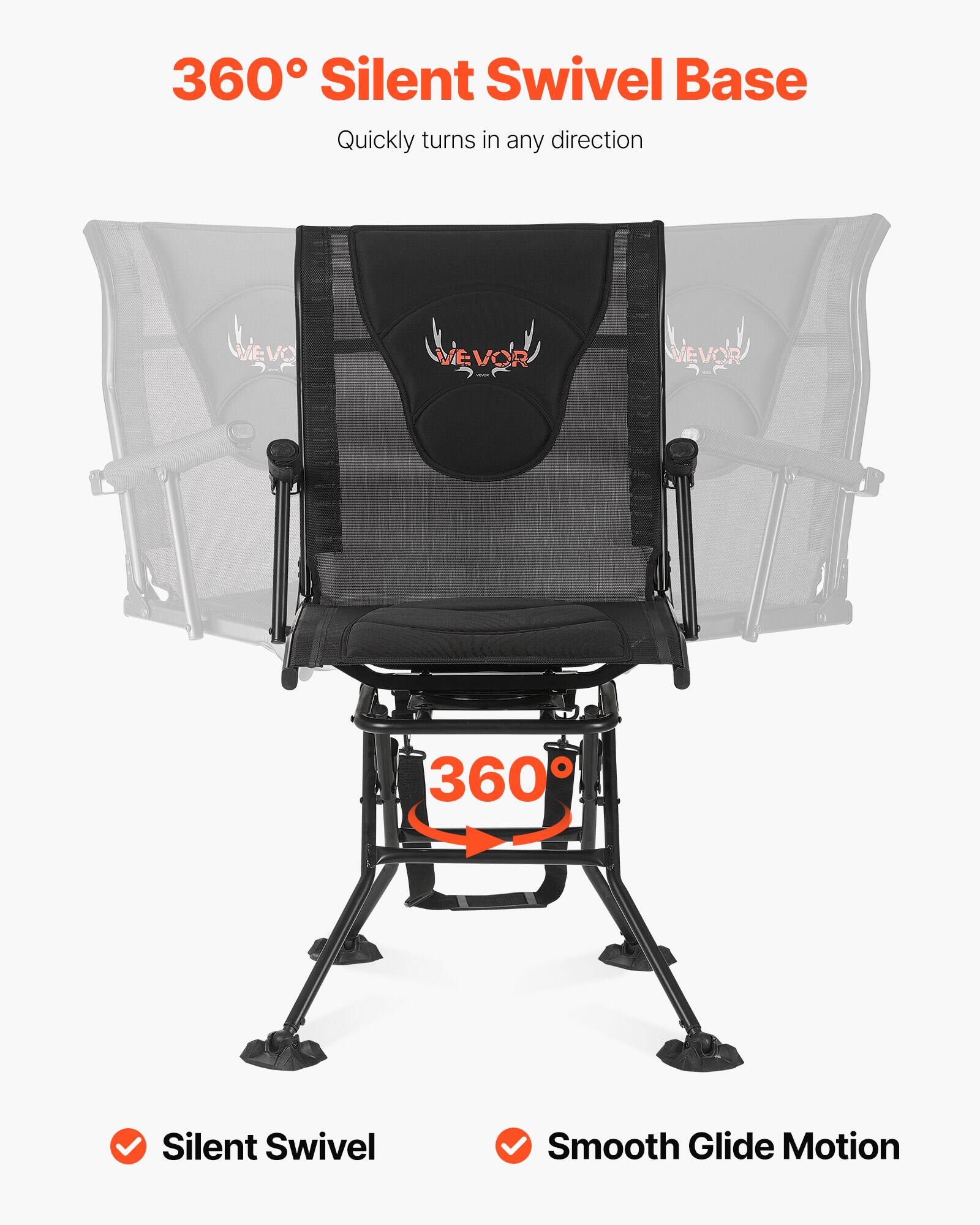 360° Silent Swivel Base  
Quickly turns in any direction  

Silent Swivel  
Smooth Glide Motion