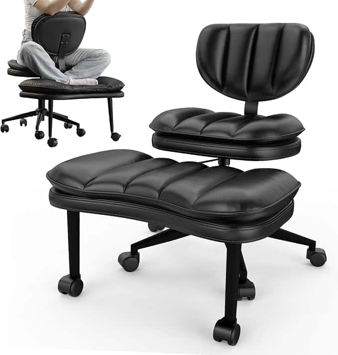 Isinwheel - Cross Legged Office Chair, Ergonomic Cloud Criss Cross Desk Chair, Meditation Chair with Wheels - Black