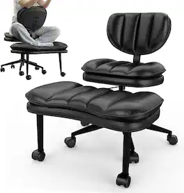 Isinwheel - Cross Legged Office Chair, Ergonomic Cloud Criss Cross Desk Chair, Meditation Chair with Wheels - Black