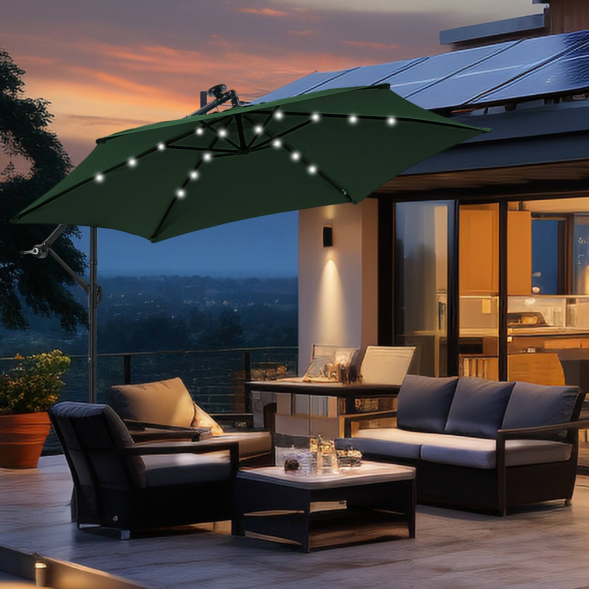 Angle. Ainfox - Ainfox 10FT Solar LED Outdoor Patio Yard Offset Umbrella with Cross Base for Market,Garden,Deck,Backyard,Pool,with light - green.