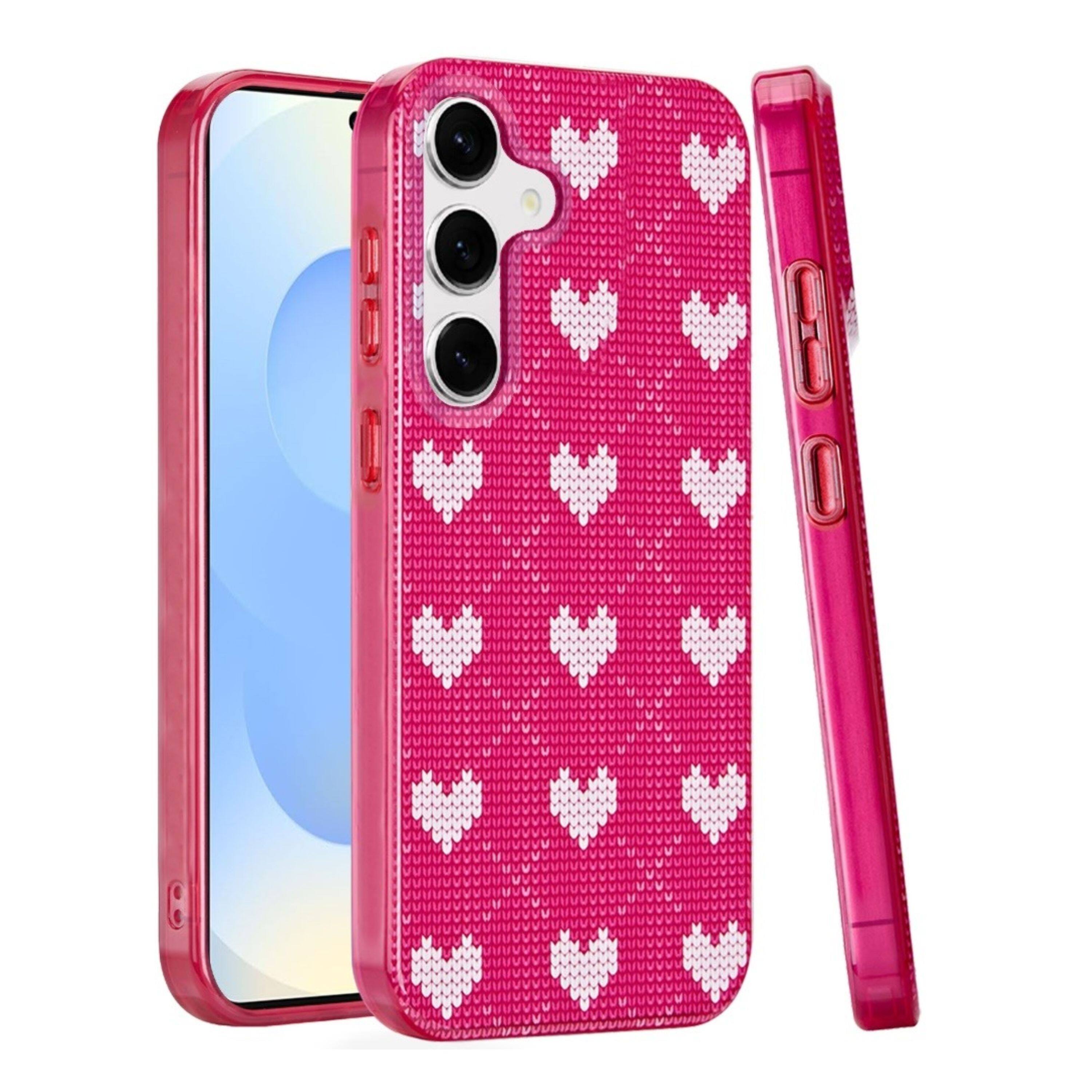 Angle. Kitcheniva - Layer In Mold Design TPU Case With Tempered Glass For Samsung S25/S24 Hearts On Pink - Pink.