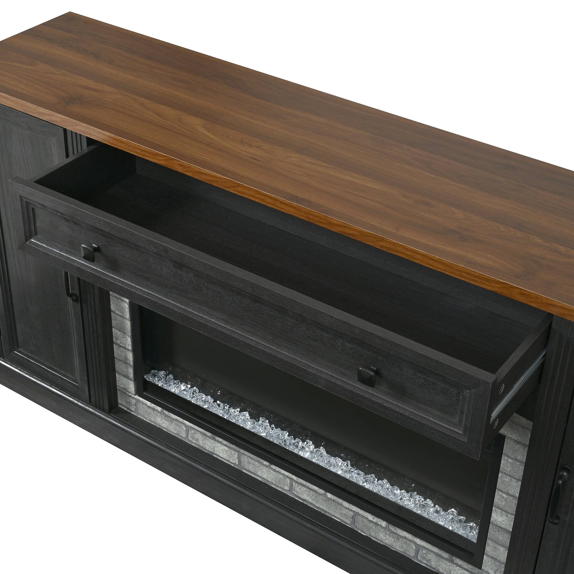 Alt View 2. Whisen - 70-Inch Electric Fireplace TV Stand,Media Console with Mantel, Storage Drawer & Adjustable Shelves - Black.