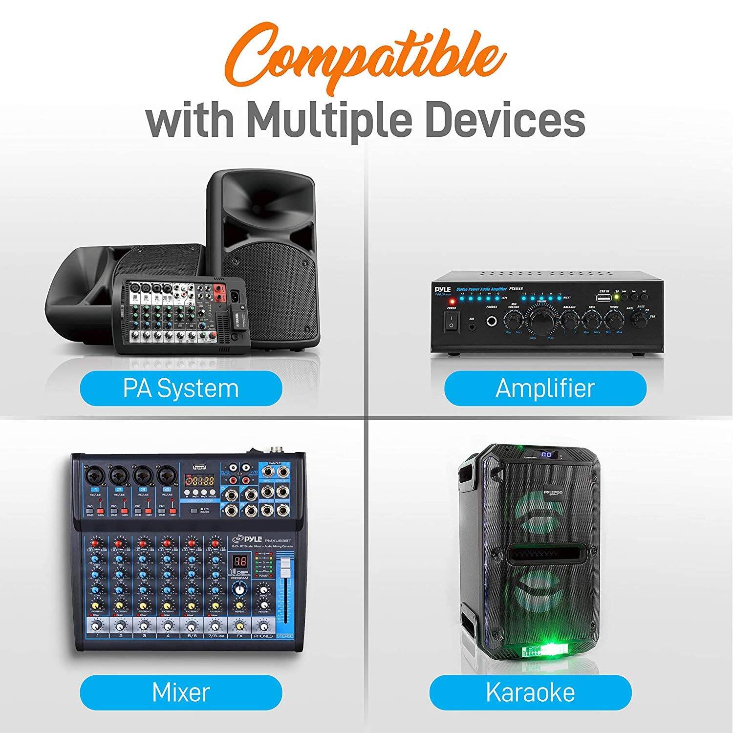 Compatible with Multiple Devices

PA System

Amplifier

Mixer

Karaoke