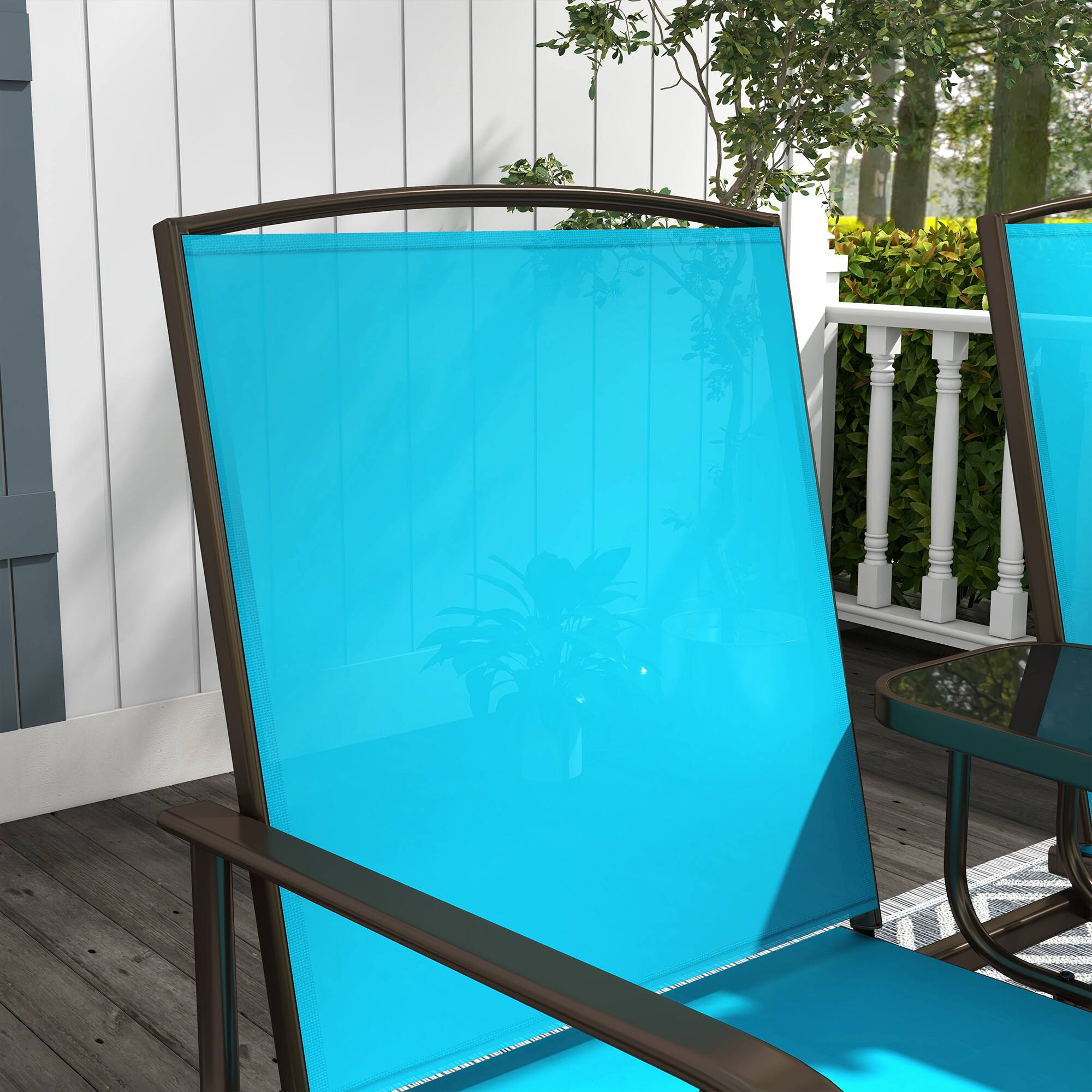 Alt View 4. Outsunny - Outdoor Glider Bench with Center Table, Metal Frame Patio Loveseat with Breathable Mesh Fabric and Armrests - Blue.