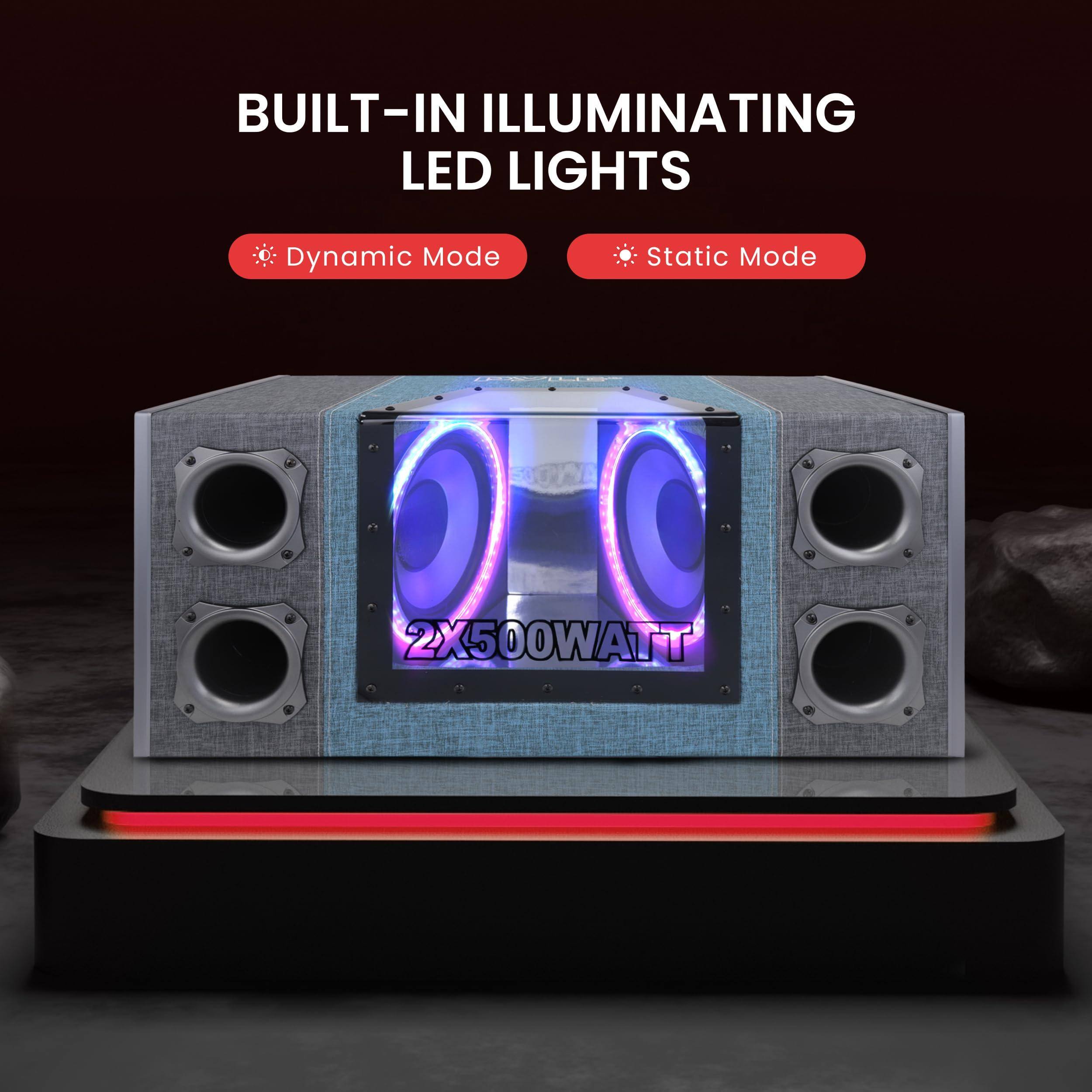 BUILT-IN ILLUMINATING LED LIGHTS

Dynamic Mode Static Mode

2X500WATT