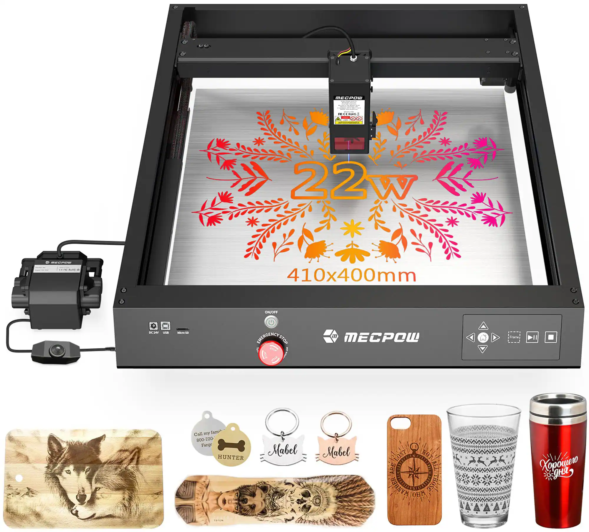 Mecpow - X4 Laser Engraver, 22W High Accuracy, 16.14" x 5.75" Working Area, Cutter Machine for Wood Metal Acrylic Leather DIY