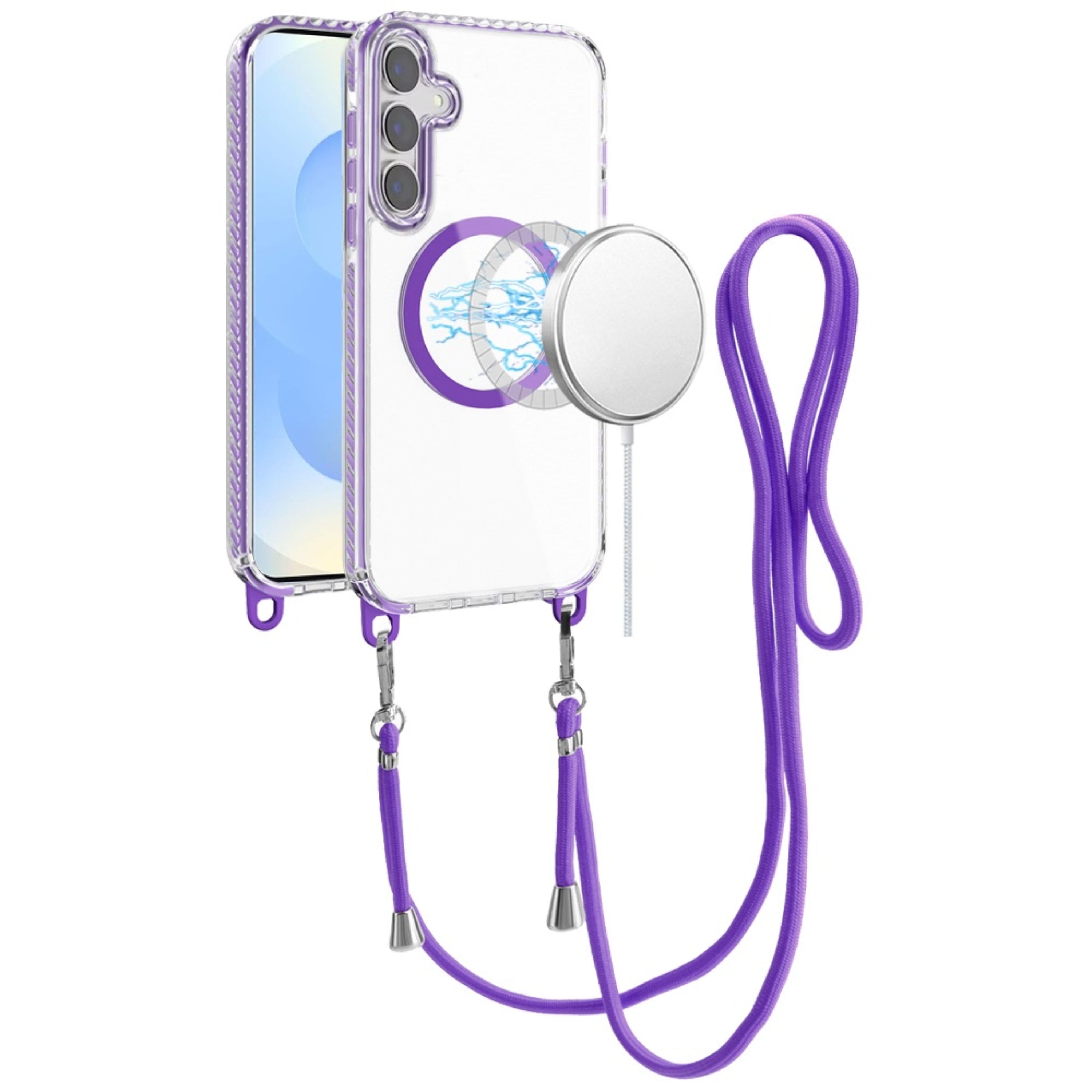 Kitcheniva - Case With Long Lanyard Magnetic Circle Plus Tempered Glass For Samsung S25/S24 - Dark Purple price history on PriceWatchPro