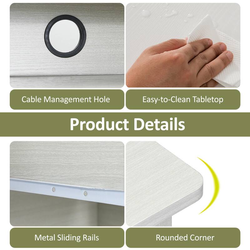 Cable Management Hole  
Easy-to-Clean Tabletop  
Product Details  
Metal Sliding Rails  
Rounded Corner
