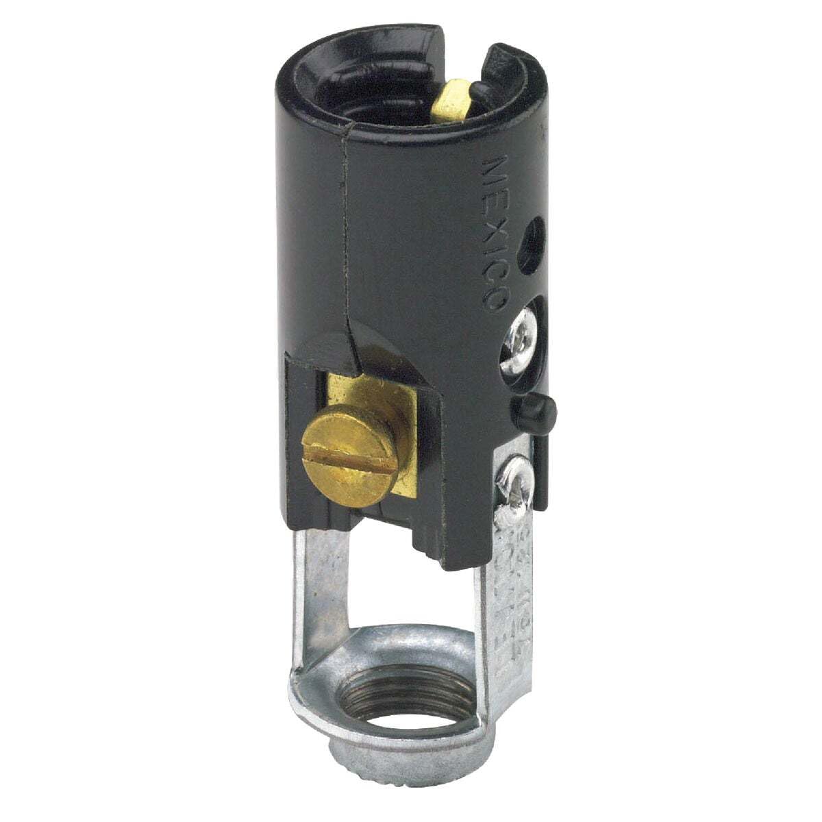 Angle. Leviton - Candelabra Keyless One-Piece Phenolic Lampholder Hickey Mount Back-Wired 75W Model 10025 - Black.