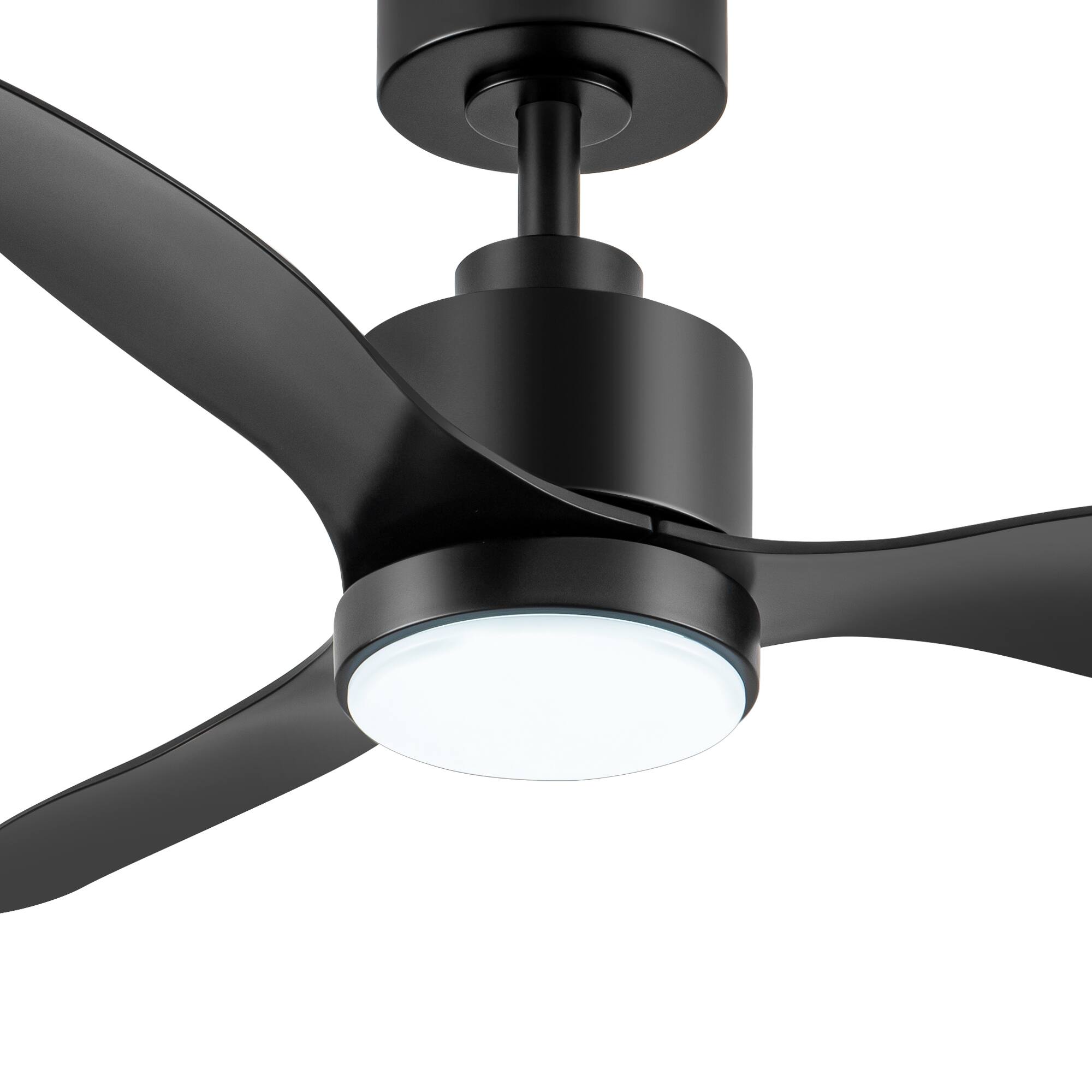 Left. Breezary - 42" Modern Indoor Ceiling Fan, 3 ABS Blades, 6-Speed DC Motor, Remote Control, Timer, 5'' Downrod, Light/No Light Option - Black (With Light).