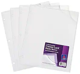 Avery - Corner Lock, 3-Hole Punched Plastic Sleeves, Heavyweight, 8-1/2” x 11”, 4/Pack - Clear