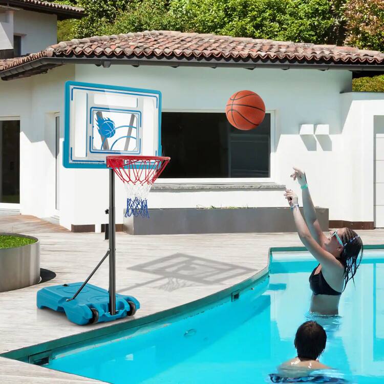 Angle. SlickBlue - Swimming Pool Basketball Hoop with Adjustable Height for Kids and Adults - Blue.