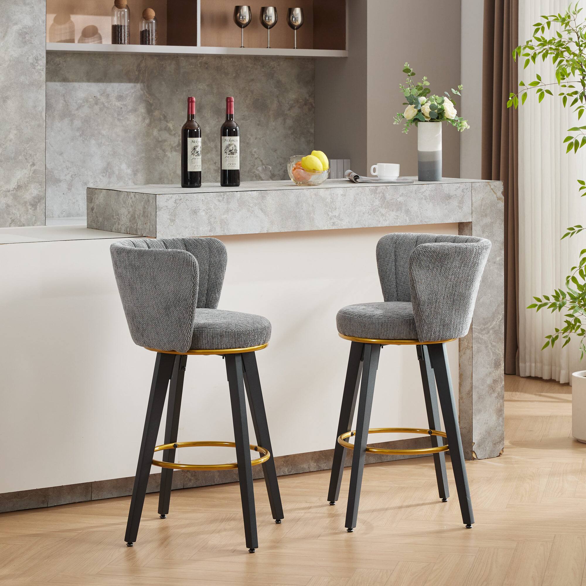 Alt View 10. GOODSILO - Modern Swivel Counter Height Bar Stools Set of 2 with Upholstered Backs and Metal Legs - Gray.