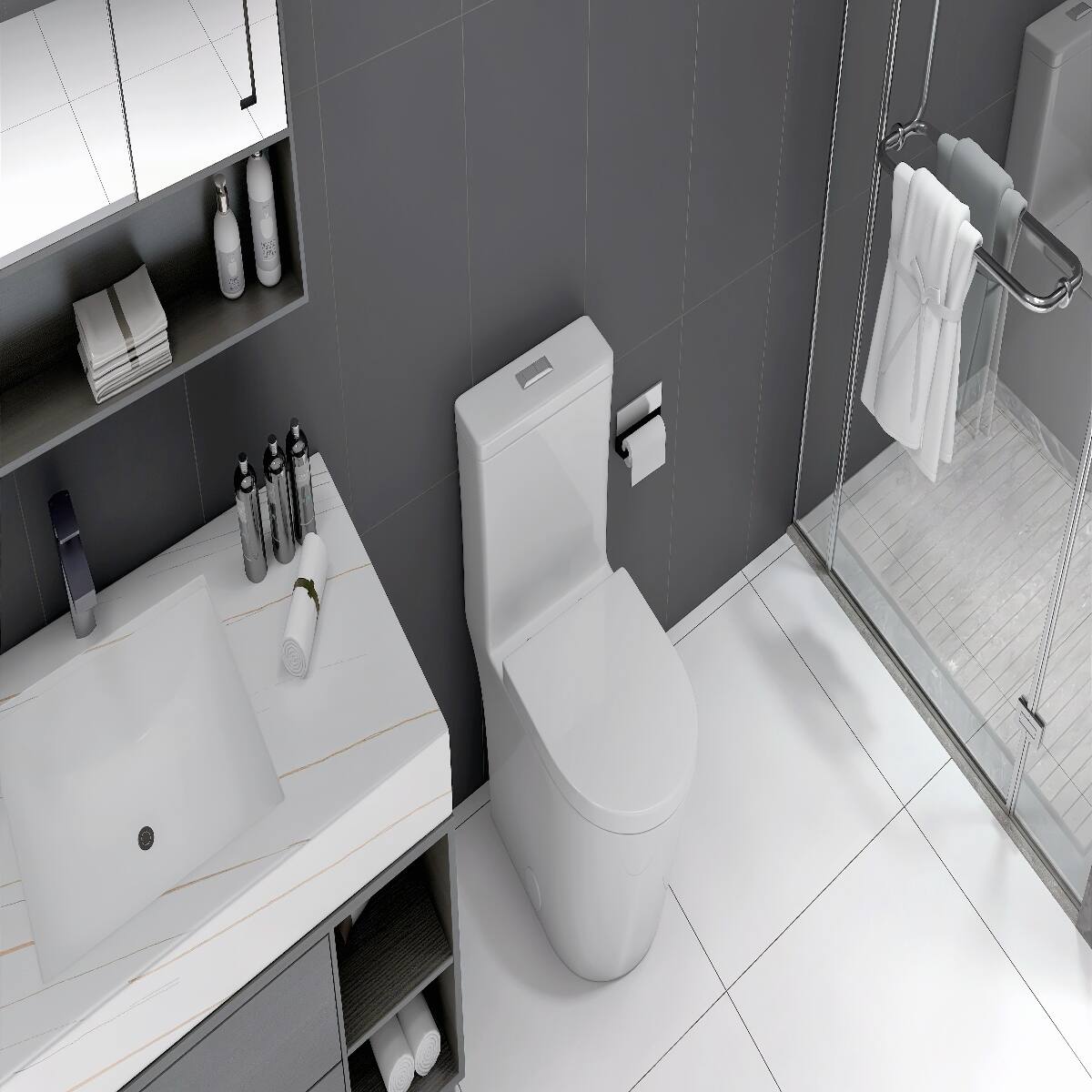 Back. Loheer - Loheer Compact One-Piece Toilet, 23 Inch Short Depth, White Dual Flush for Small Bathrooms - White.