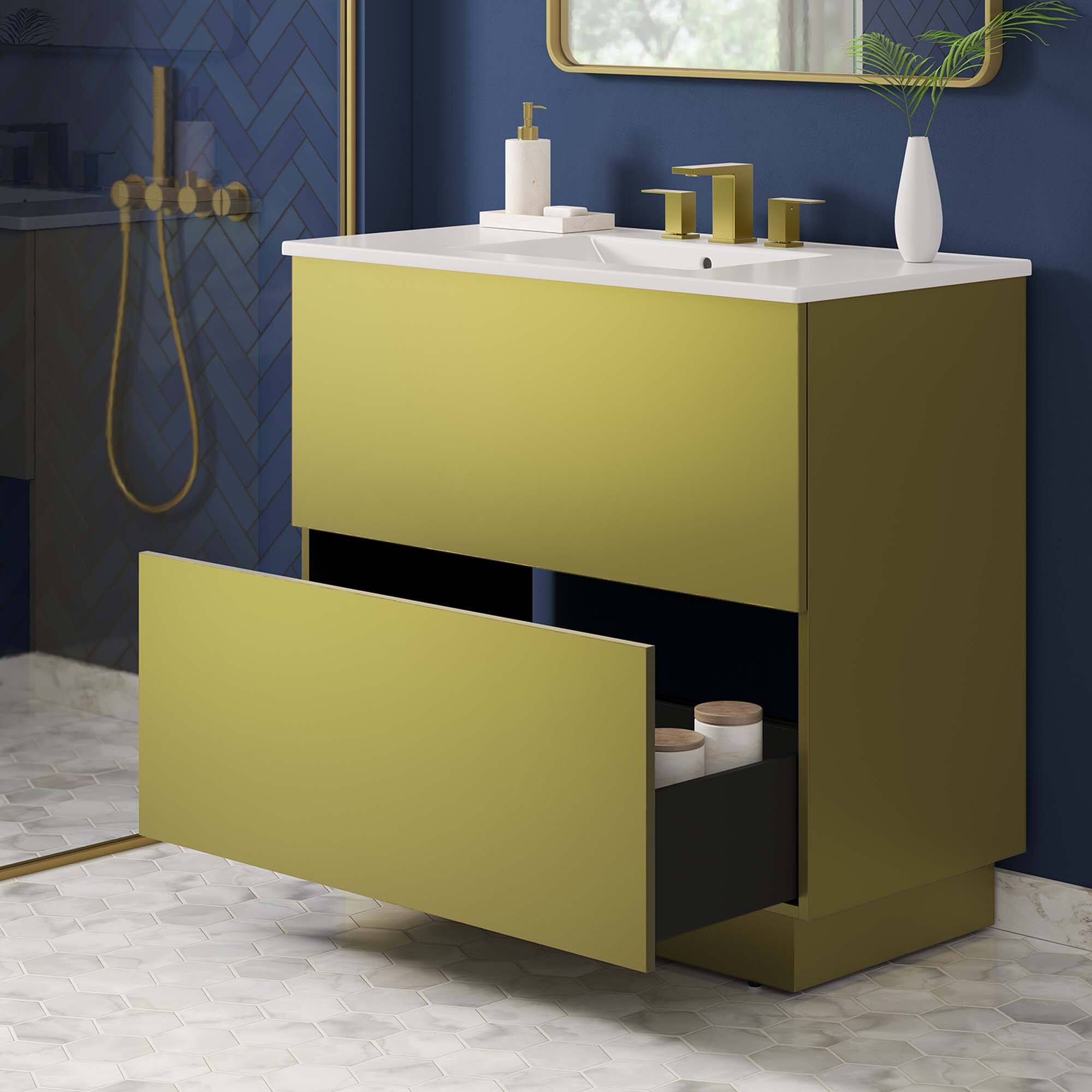 Alt View 1. Modway - Quantum Bathroom Vanity Basin Included by Modway - White Gold.