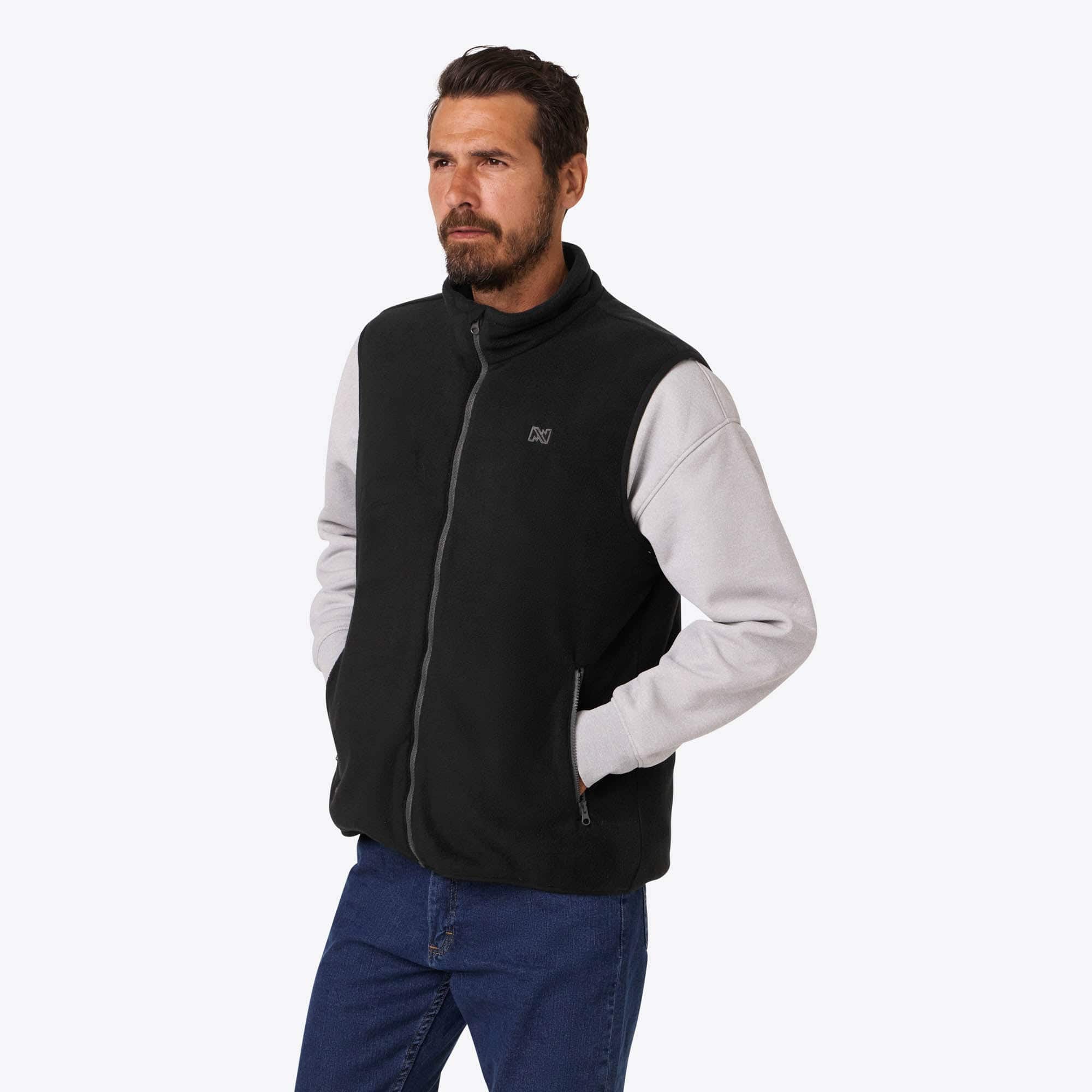 Front. Mobile Warming - Men's Trek 2.0 Heated Fleece Vest - Black.