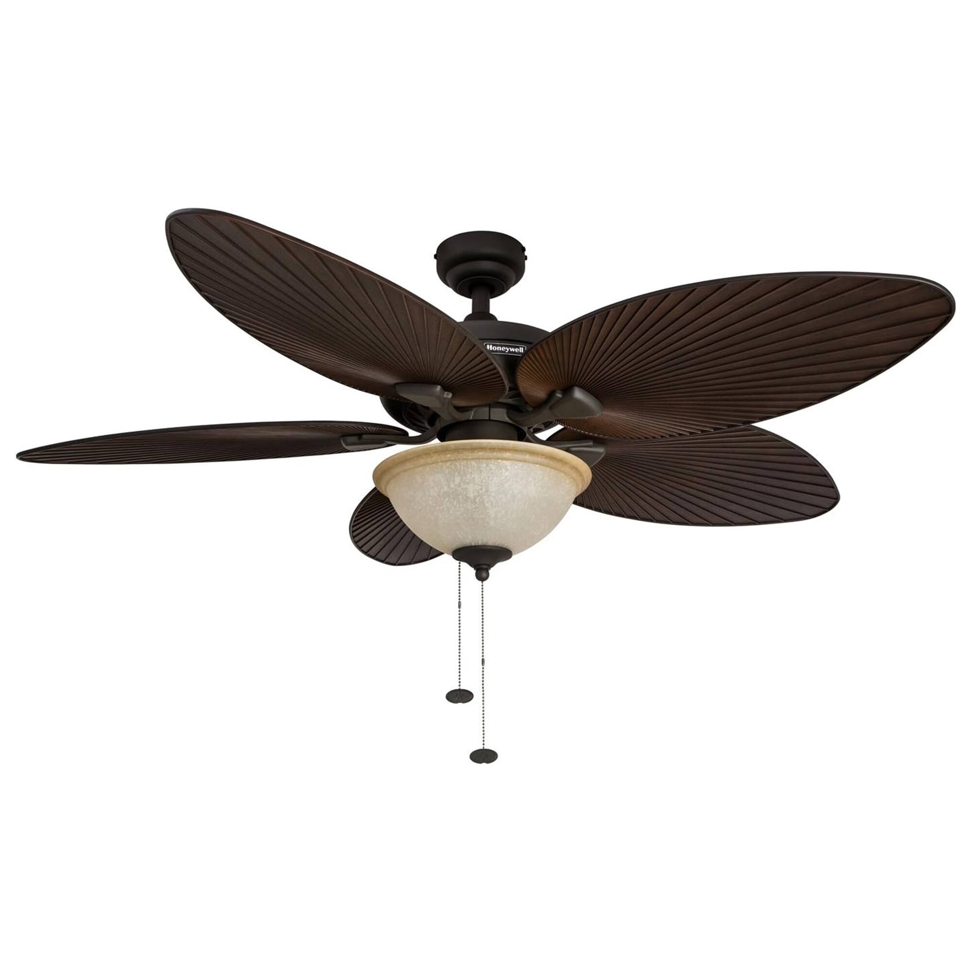 Front. Honeywell - Honeywell Palm Island 52" Tropical Ceiling Fan, Bowl Light, Pull Chain, Bronze - Bronze.