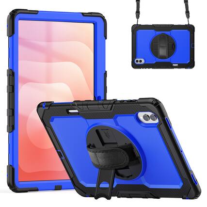 Front. Dteck - For Samsung Galaxy Tab S11 Ultra 2025 14.6'' Shockproof Three-Layer Stand Shoulder Strap Case Built-in Screen Protector - Blue+Black.