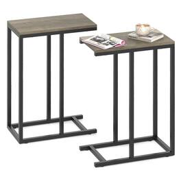Gymax - C-shaped End Table Modern Sofa Side Table w/ Adjustable Foot Pads Rustic Gray & Black - Gray, Black