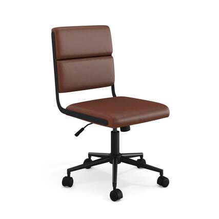 Front. Martha Stewart - Lulu Upholstered Height-Adjust Swivel Home Office Chair - Saddle Brown Faux Leather/Oil Rubbed Bronze Frame.
