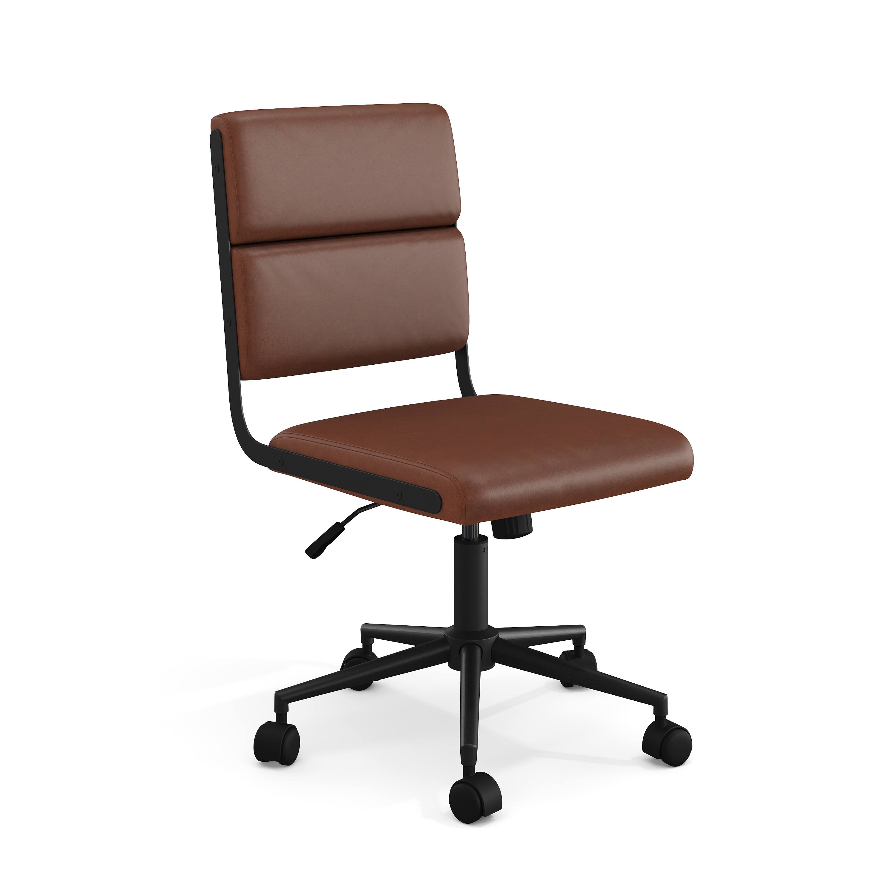 Front. Martha Stewart - Lulu Upholstered Height-Adjust Swivel Home Office Chair - Saddle Brown Faux Leather/Oil Rubbed Bronze Frame.