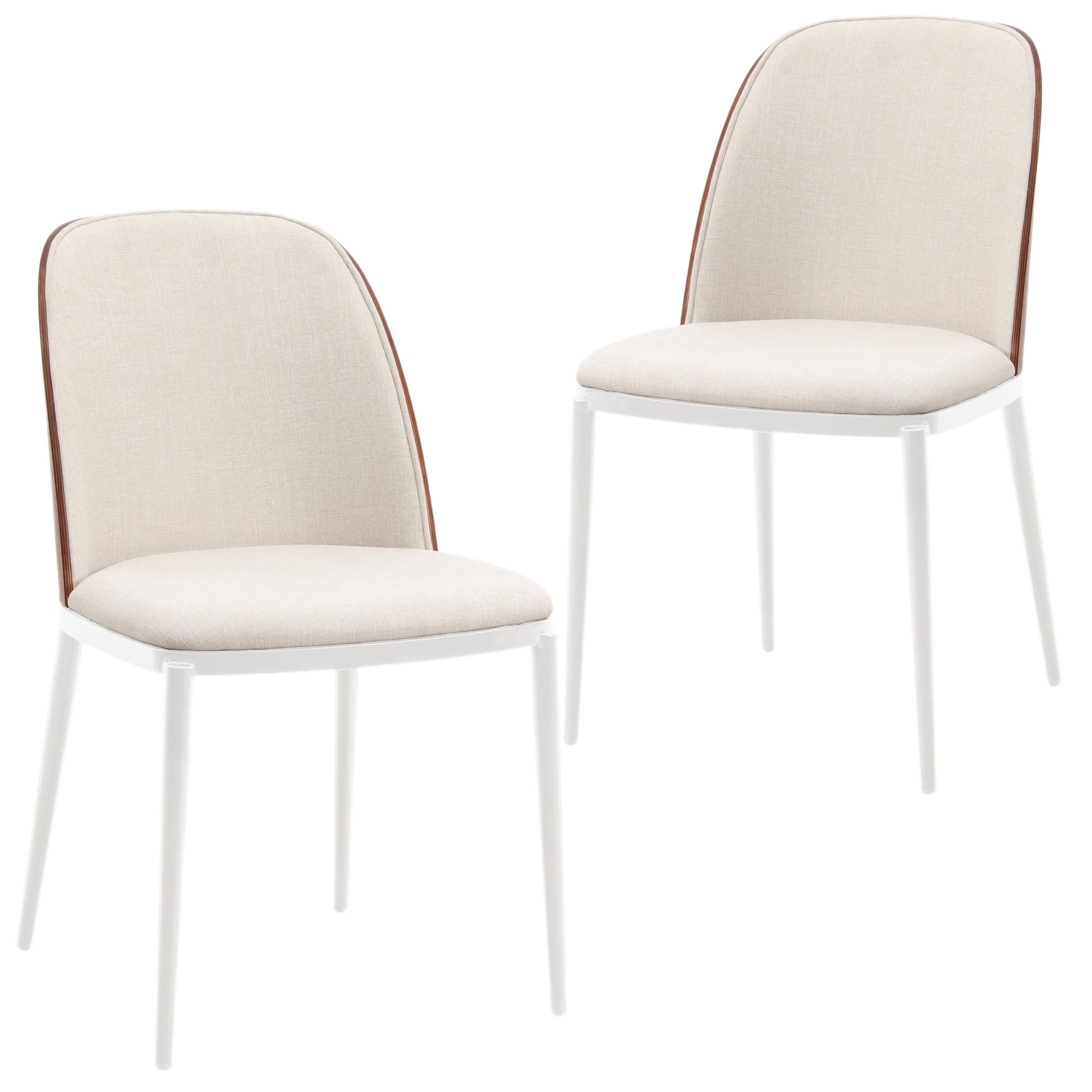 LeisureMod - Tule 2-PCS Modern Ergonomic Dining Chair, Padded High-Density Sponge Cushion Accent Chair for Restaurant & Café - Walnut/Beige