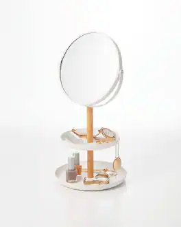 Yamazaki Home - Two-Tier Jewelry Tray With Mirror - Steel + Wood - White