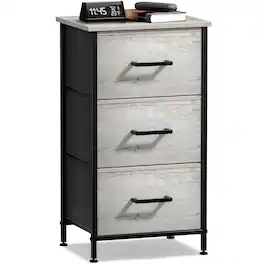 Sorbus - Nightstand with 3 Drawers - Steel Frame, Wood Top &Fabric Bins -Home, Bedroom, Office & College Dorm, Bedside - Greige