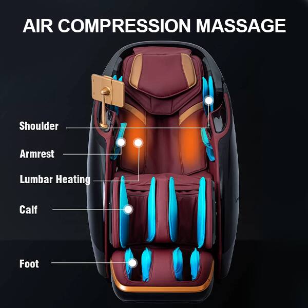 AIR COMPRESSION MASSAGE

- Shoulder
- Armrest
- Lumbar Heating
- Calf
- Foot