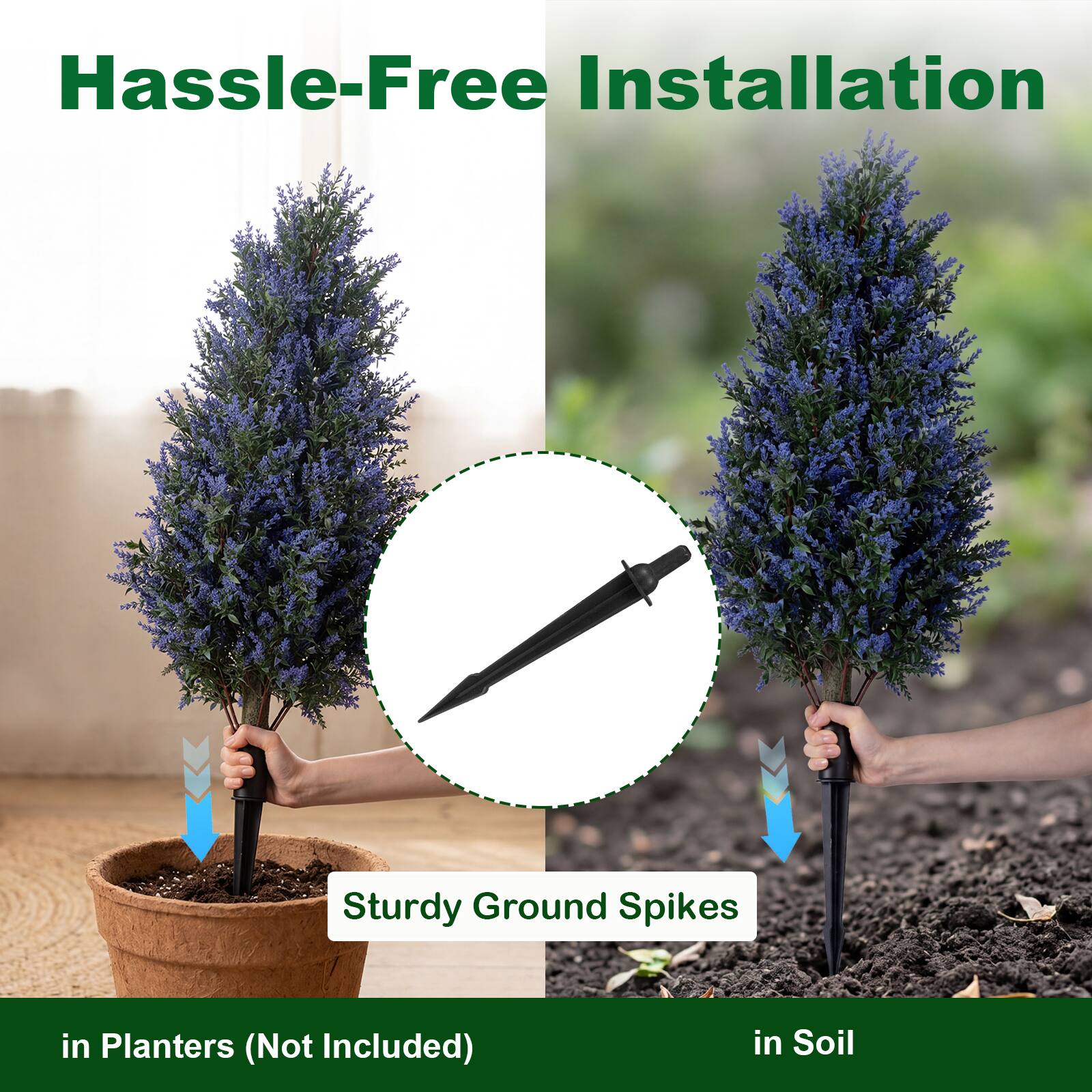 Hassle-Free Installation: Sturdy Ground Spikes in Planters (Not Included) in Soil