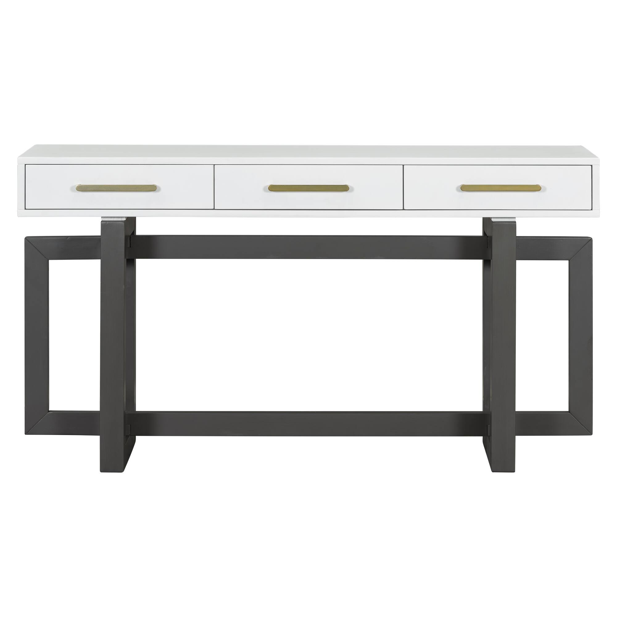 Left. TinyHomie - Elegant Console Table with Three Drawers Extra Long Entryway Table for Entryway Hallway Living Room Foyer Corridor - Grey and White.