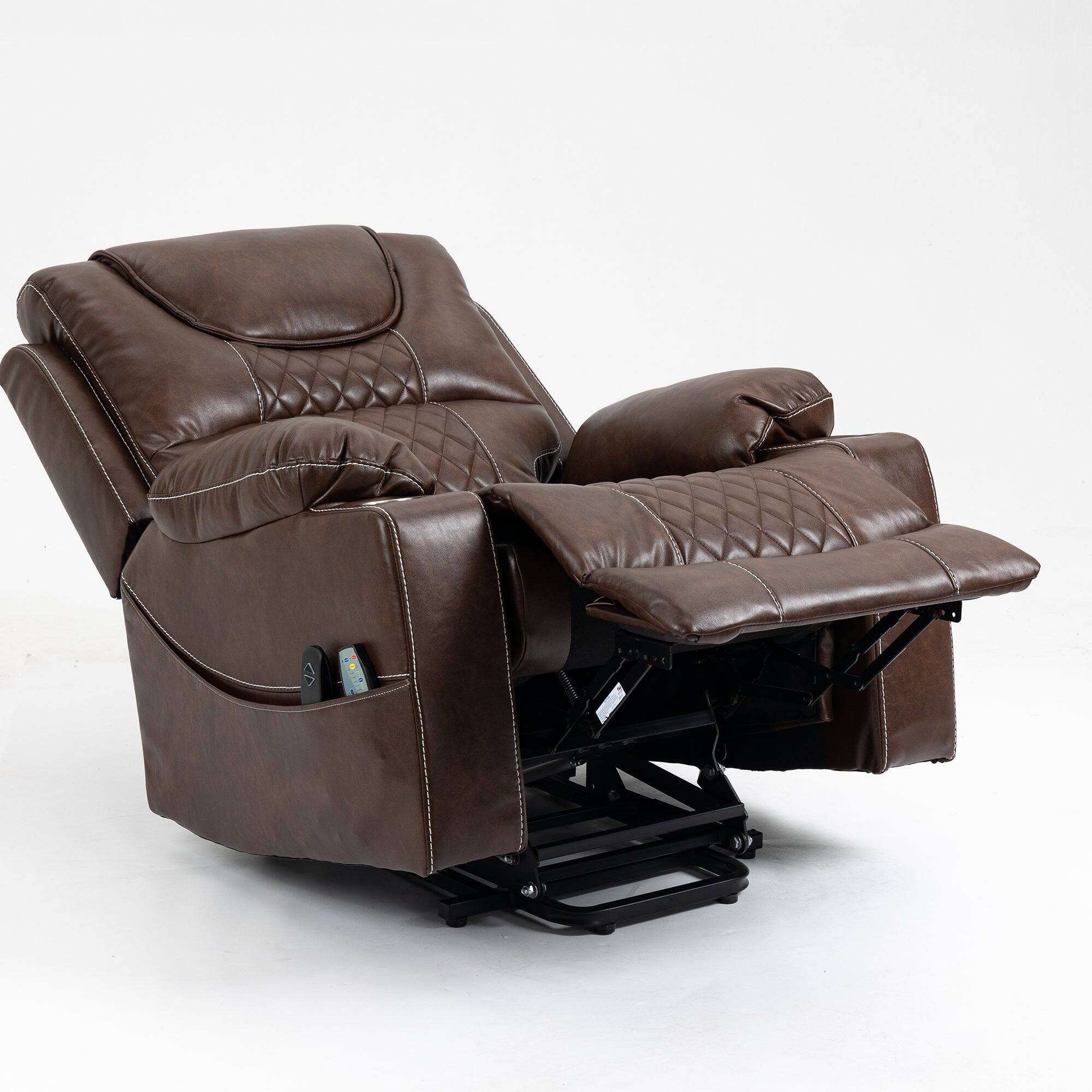 Alt View 3. Boyel Living - Elderly Electric Lift Recliner Dual OKIN Motor 180° Flat Massage Heating Dual Cup Holder Living Room Furniture - BROWN.