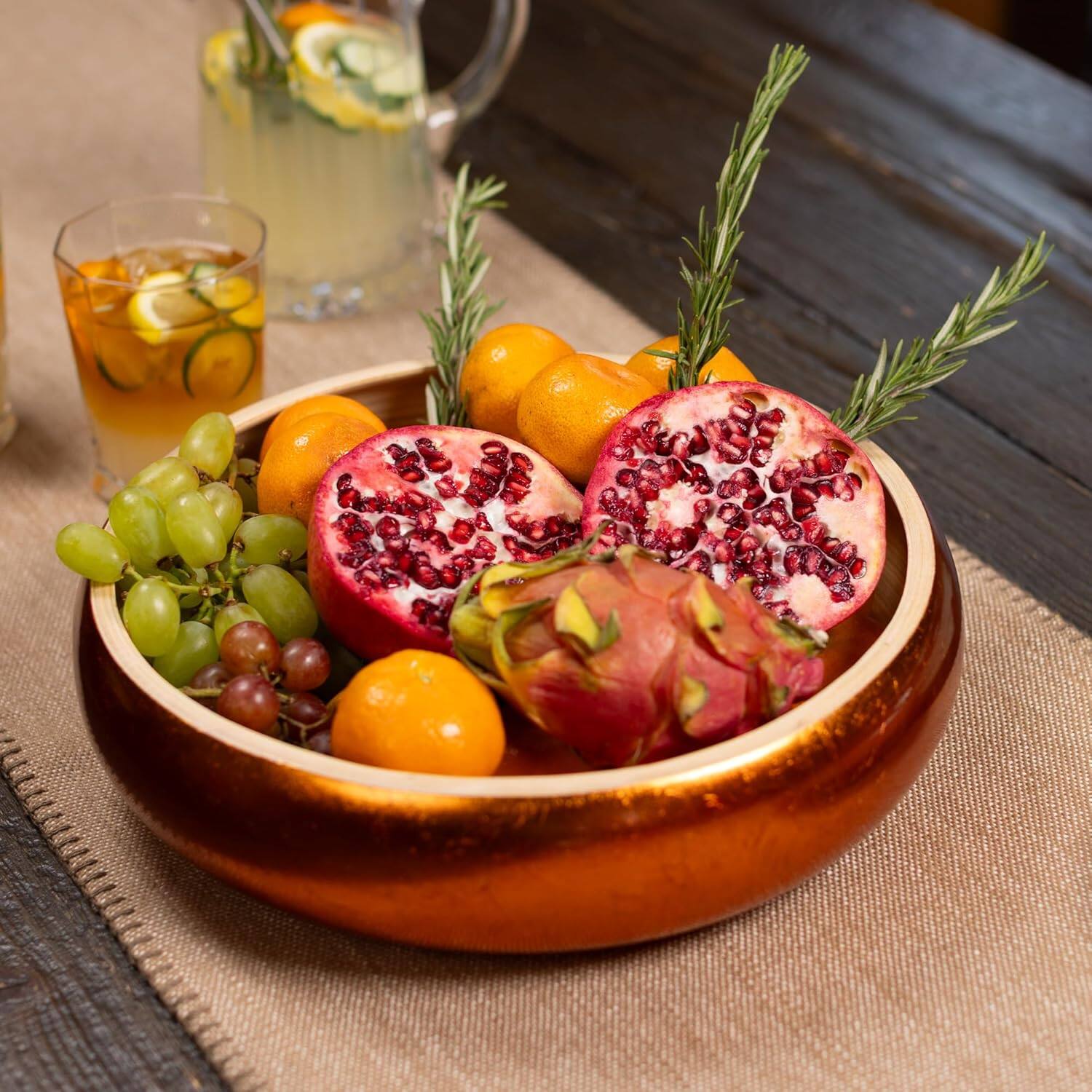 Angle. Lexa - Bamboo Fruit Bowl, 12 Inch, Copper - Copper.