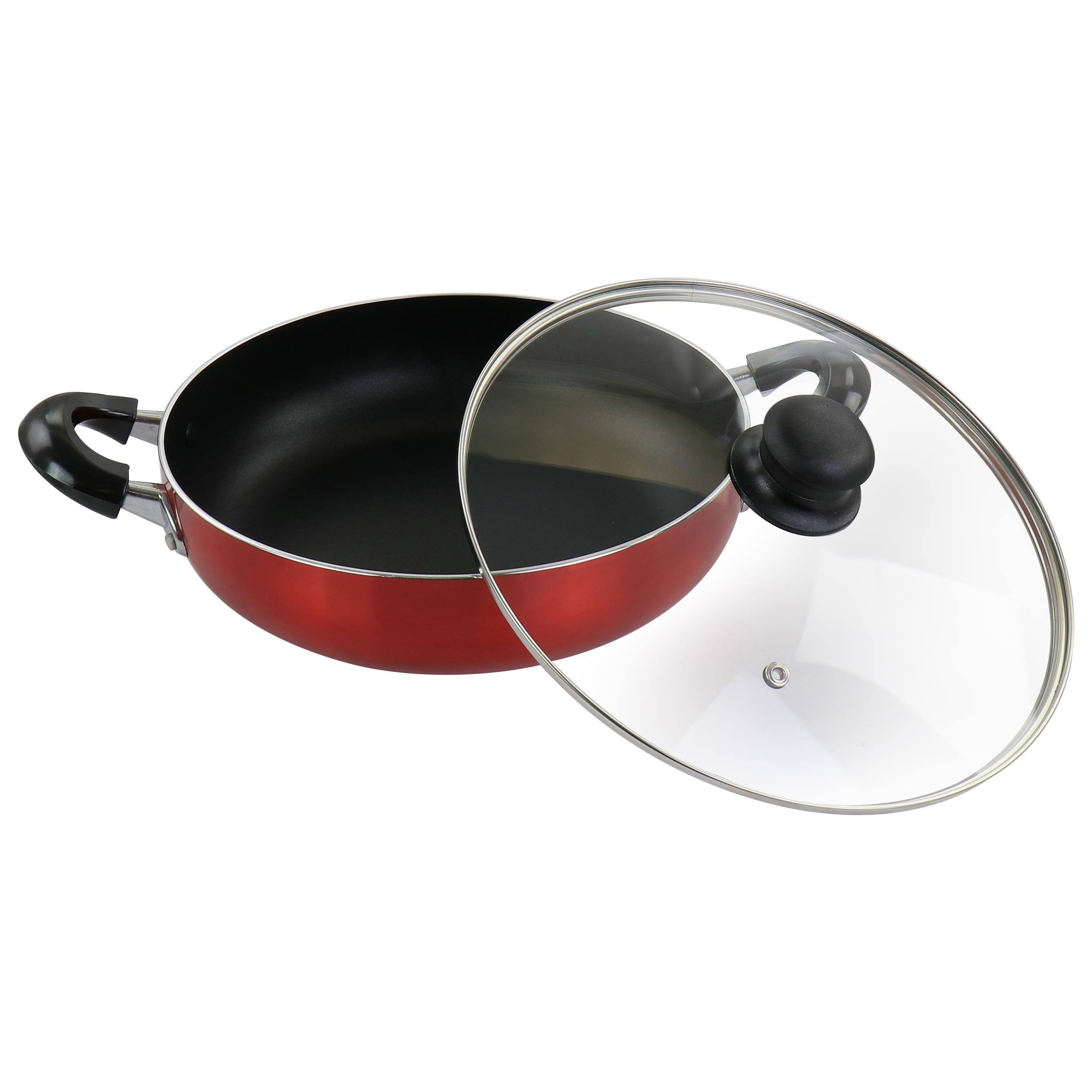 Alt View 4. Better Chef - Better Chef 10 Inch Red Aluminum Deep Frying Pan with Glass Lid - Metallic Red.