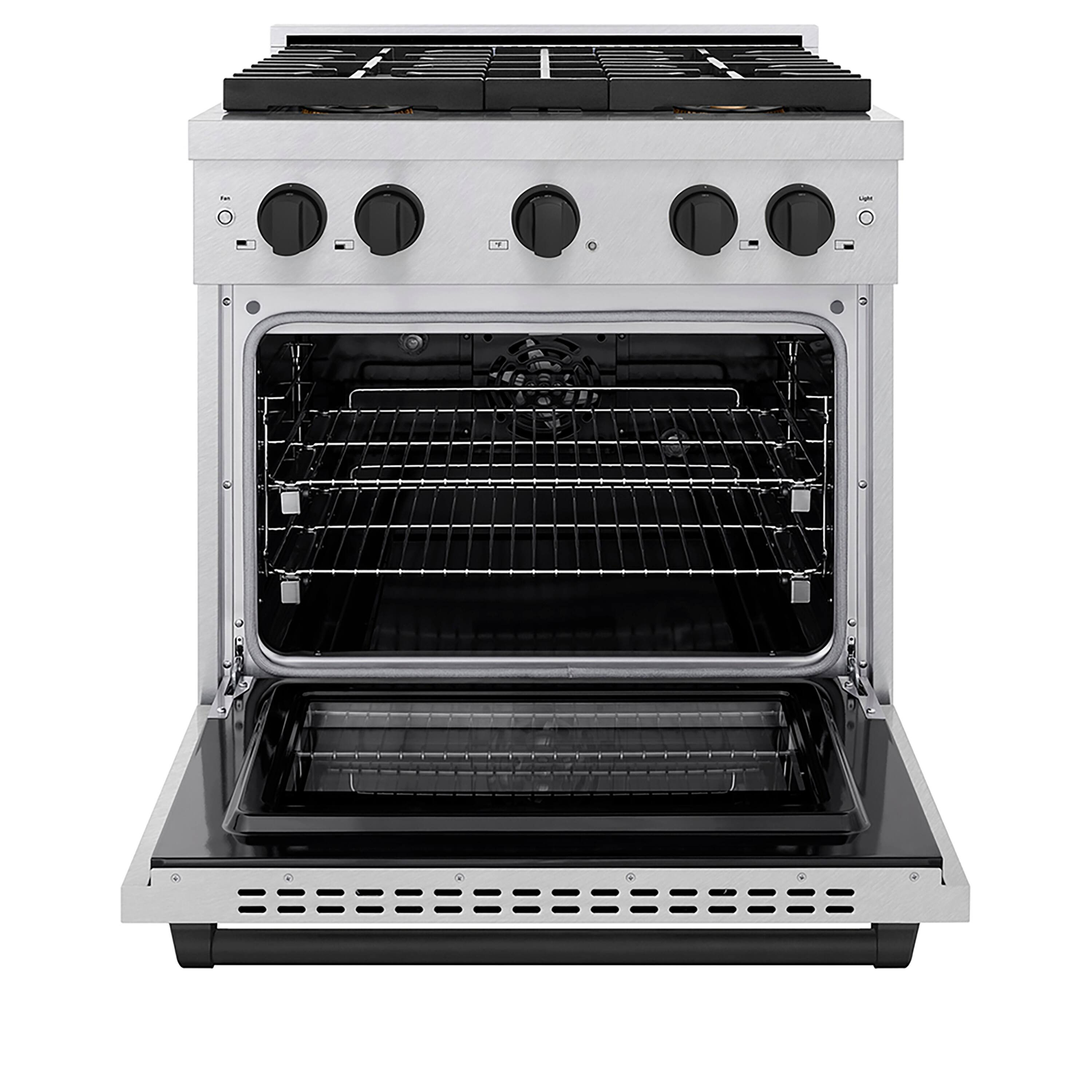 Angle. ZLINE - Autograph 30 in. 4.2 cu. ft. Freestanding Paramount Dual Fuel Range w/ DuoPro Cooktop in Satin Steel & Black Accents - Stainless Steel.