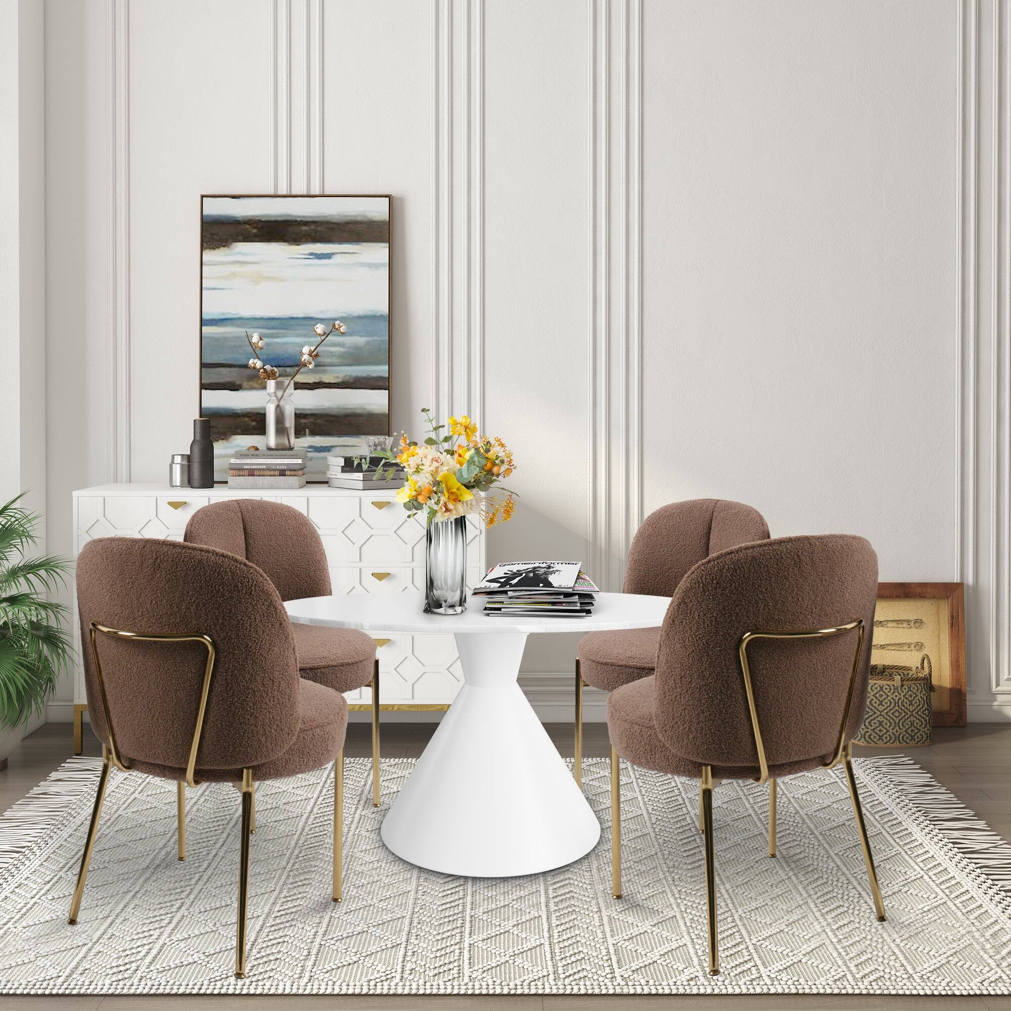 Alt View 4. Boyel Living - Teddy Fabric Dinning Chair in Brown with Adjustable Foot Nails (Set of 2) - Brown.