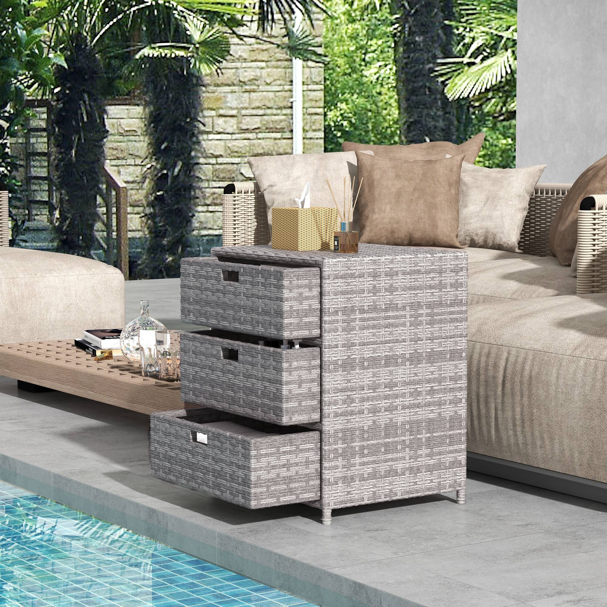 Alt View 1. Outsunny - Outdoor Towel Cabinet, PE Rattan Pool Storage Organizer, Freestanding Outdoor Towel Rack for Pool - Gray.
