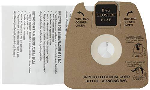 Sure, here is the corrected and grouped text from the image:

---

**INSTRUCTIONS**

1. **UNPLUG ELECTRICAL CORD BEFORE CHANGING BAG**

2. **TUCK BAG CORNER UNDER**

3. **TUCK BAG CORNER UNDER**

4. **BAG CLOSURE FLAP**

5. **TUCK BAG CORNER UNDER**

---

**DIRECTIVES**

1. **DÉSACTIVEZ L'ALIMENTATION ÉLECTRIQUE AVANT DE CHANGER LE SAC**

2. **POUSSER LE COIN DU SAC SOUS LE BORD**

3. **POUSSER LE COIN DU SAC SOUS LE BORD**

4. **FERMER LE SAC**

5. **POUSSER LE COIN DU SAC SOUS LE BORD**

---

**INSTRUCCIONES**

1. **APAGUE LA CORRIENTE ELÉCTRICA ANTES DE CAMBIAR EL BOLSILLO**

2. **INTRODUCIR EL BOLSILLO BAJANDO EL BORDE**

3. **INTRODUCIR EL BOLSILLO BAJANDO EL BORDE**

4. **CERRAR