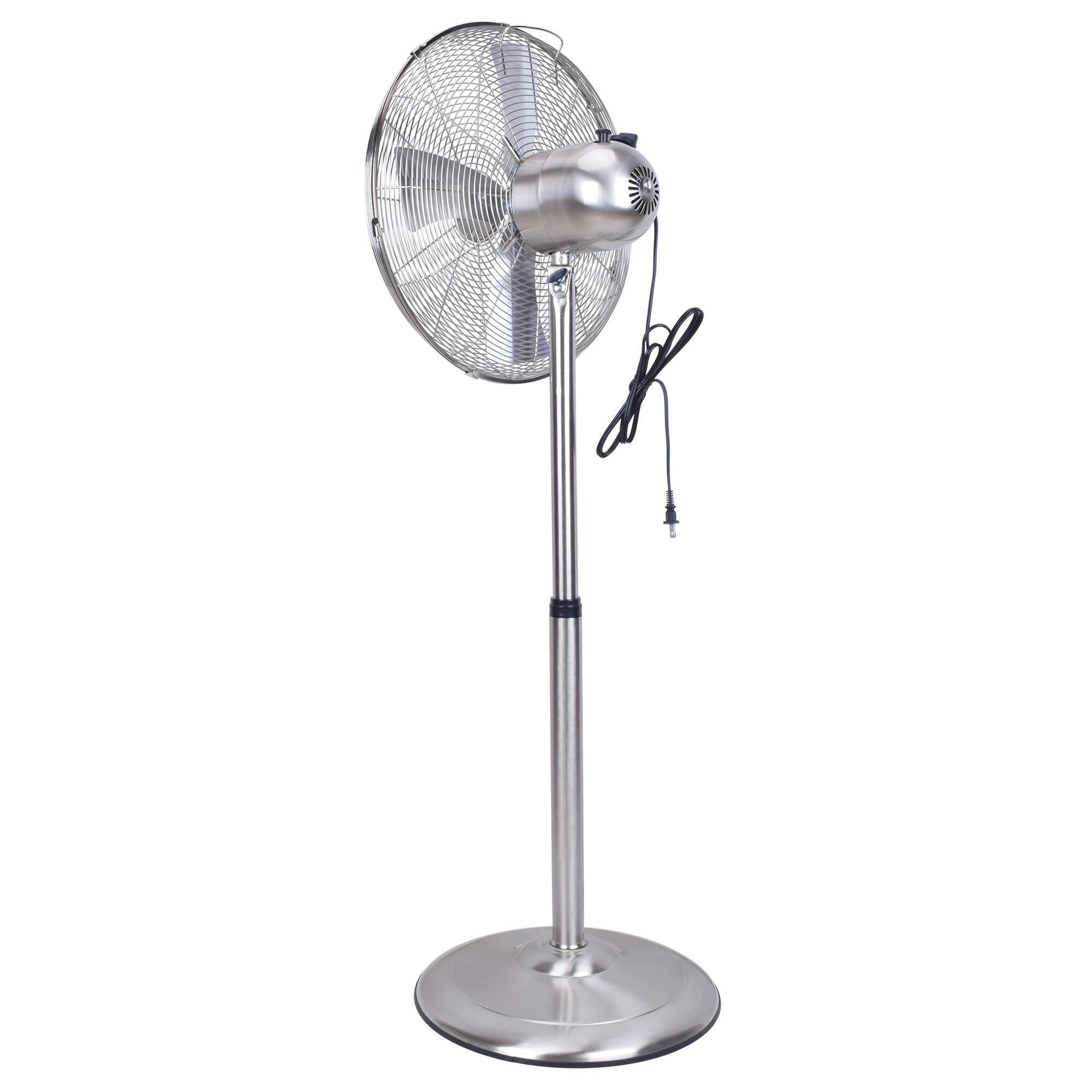 Back. Loheer - 16 In Metal Stand Fan, Oscillating Pedestal Fan with 3 Speeds, Adjustable Height, Chrome, Heavy Duty Indoor Cooling - Chrome.