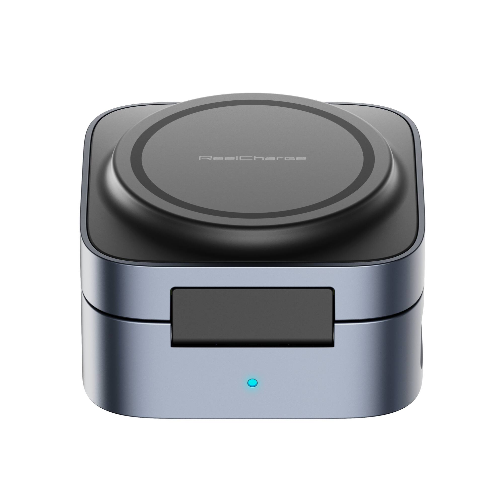 Angle. ReelCharge - ReelCharge 5 in 1 Wireless Charging Station, Qi Pad Multi Device 67W USB C Black.