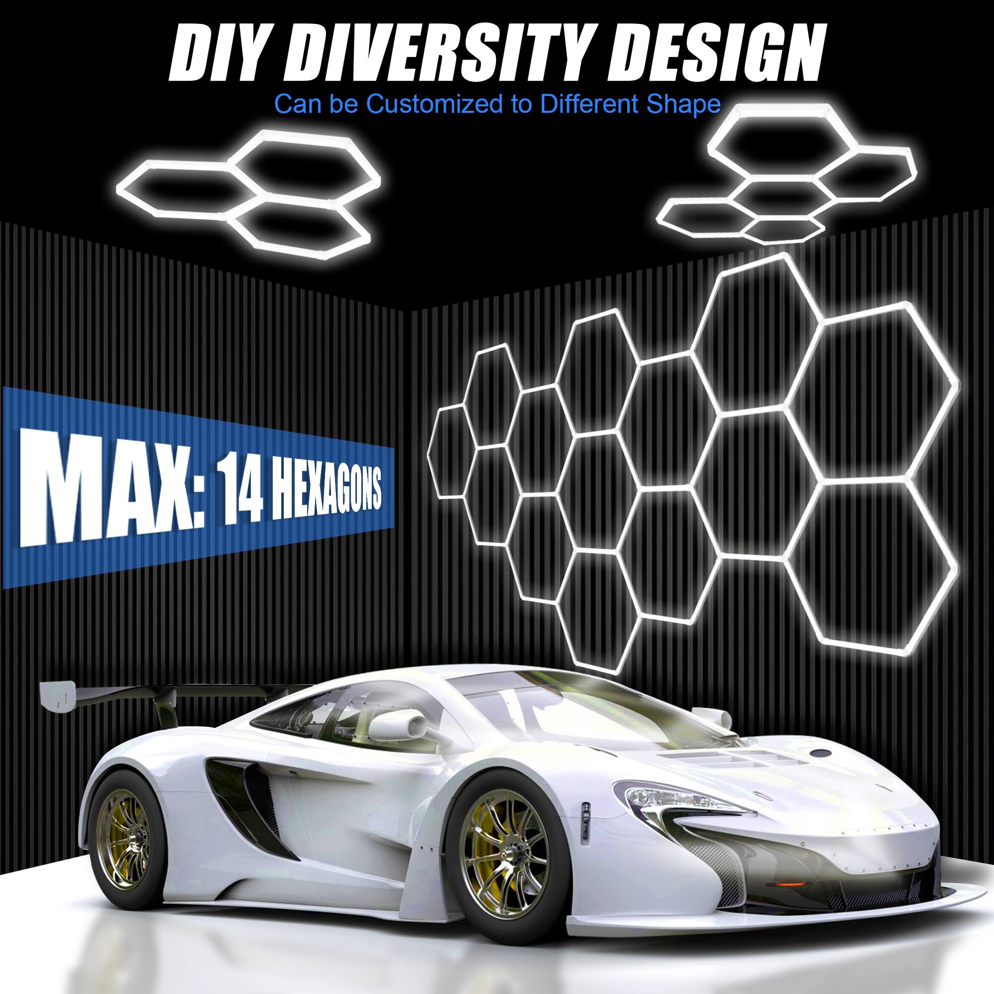 DIY DIVERSITY DESIGN  
Can be Customized to Different Shape  

MAX: 14 HEXAGONS