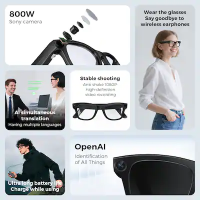 AI -Übersetzung Smart Glasse mit Chat GPT Voice -Helfer, Bluetooth 11 AI -Übersetzung Smart Glasse mit Chat GPT Voice -Helfer, Bluetooth 11