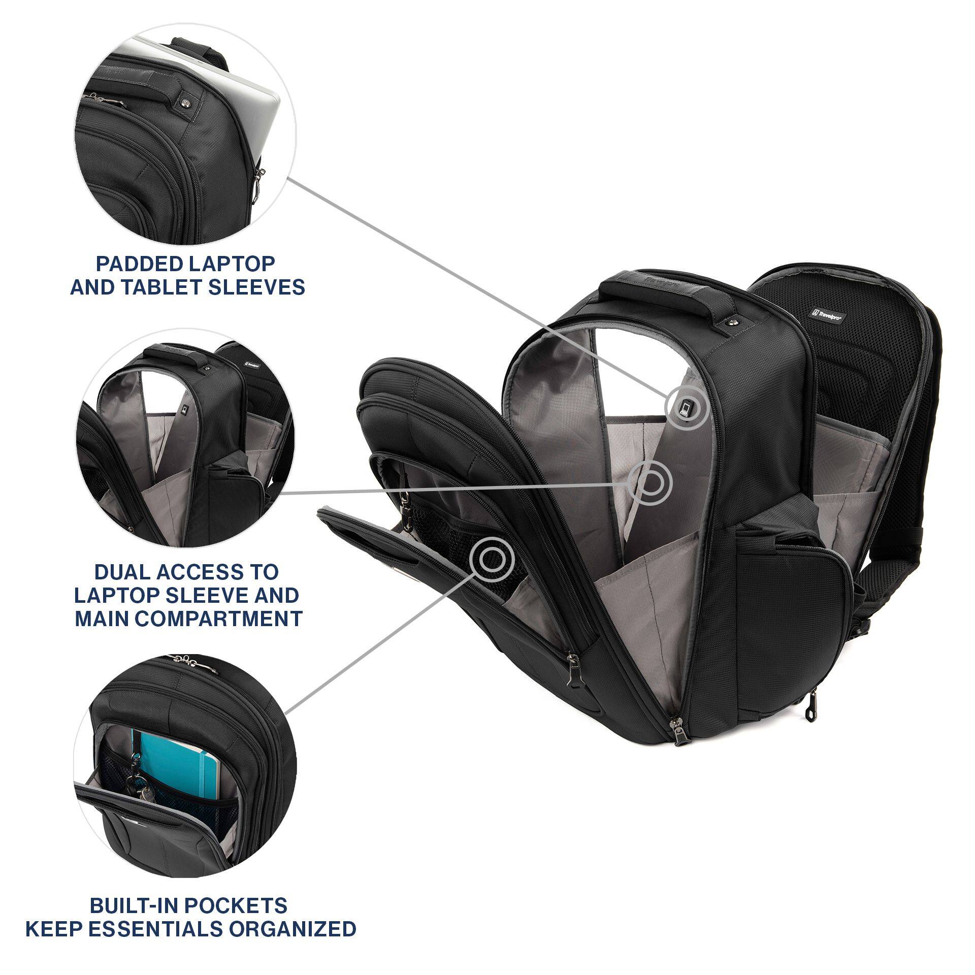 PADDED LAPTOP AND TABLET SLEEVES  
DUAL ACCESS TO LAPTOP SLEEVE AND MAIN COMPARTMENT  
BUILT-IN POCKETS KEEP ESSENTIALS ORGANIZED