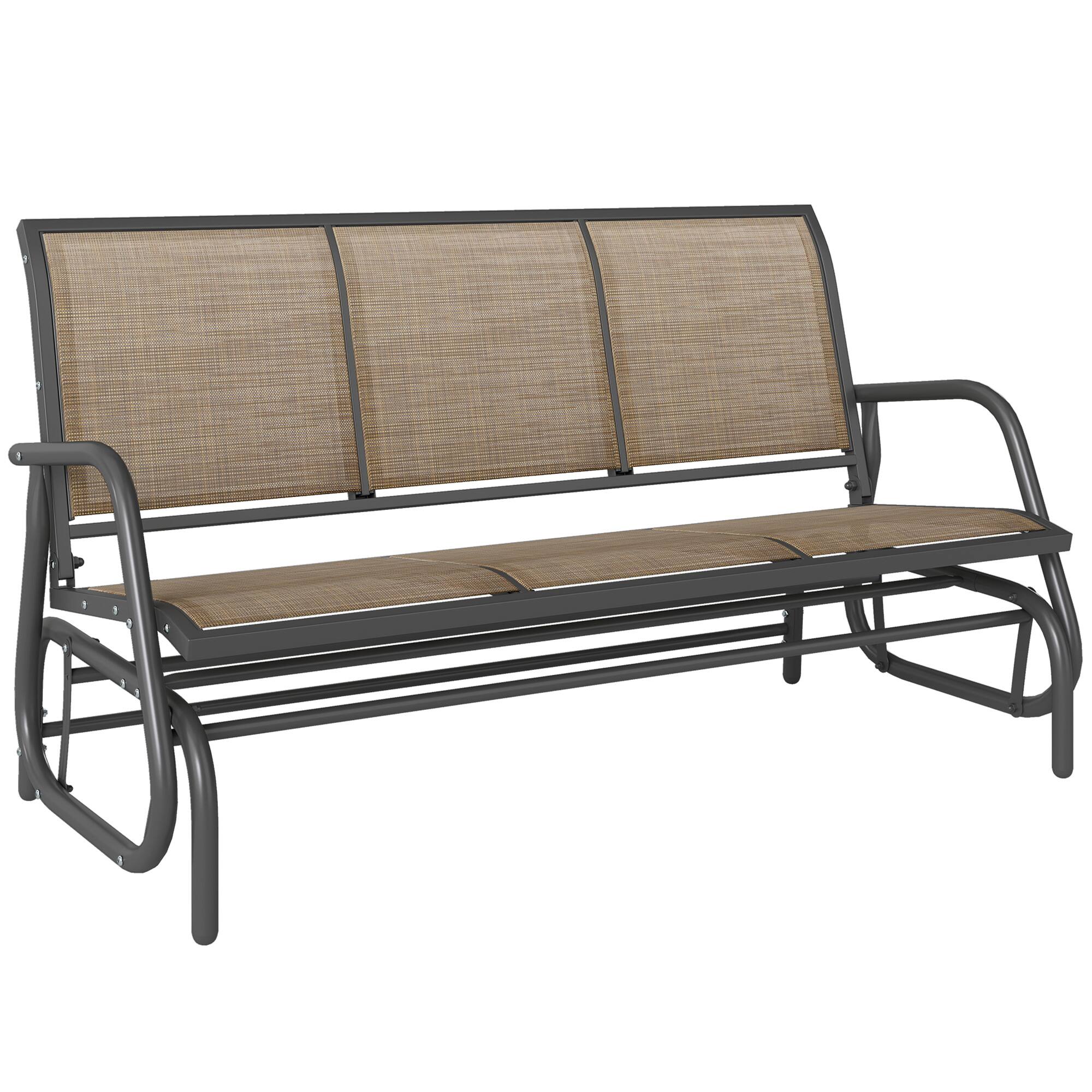 Front. Outsunny - Outdoor Patio Glider Bench, Porch Glider Swing with 3 Seats, Breathable Mesh Fabric - Light Mixed Brown.