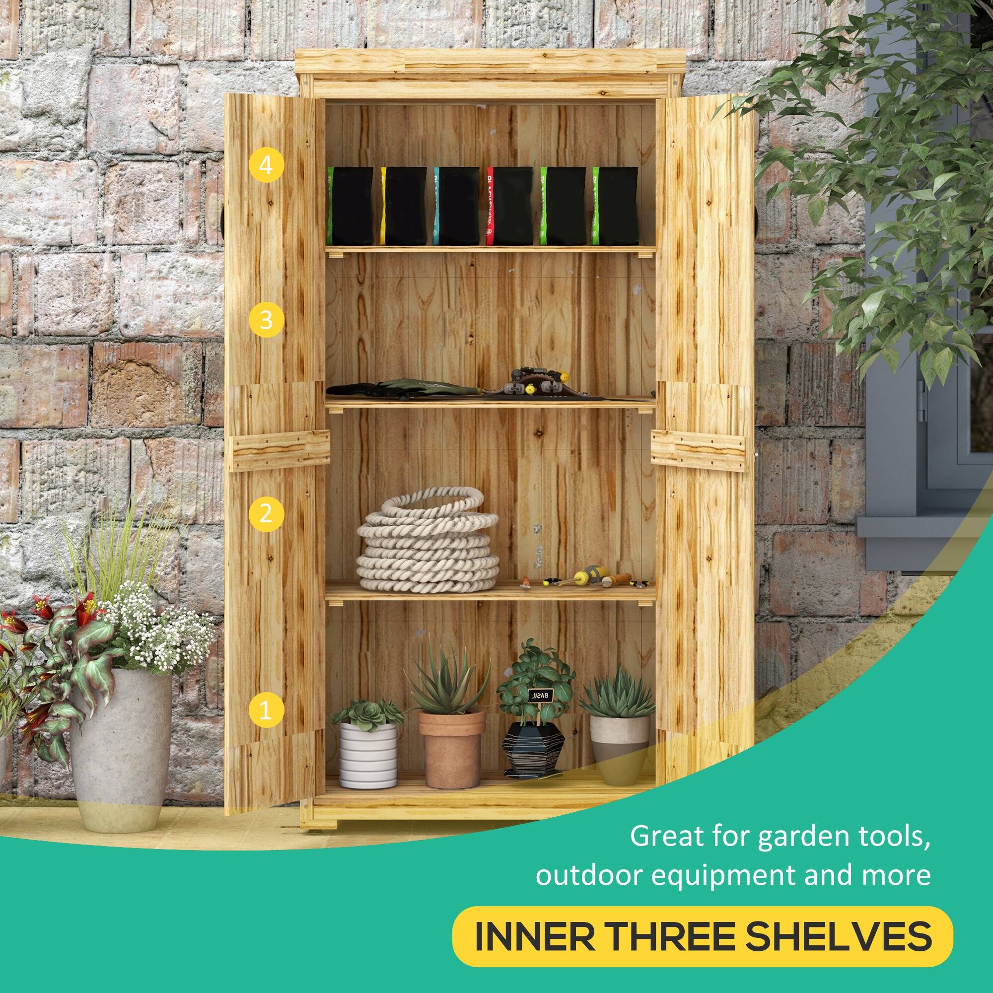 Great for garden tools, outdoor equipment and more INNER THREE SHELVES 4 3 2 1