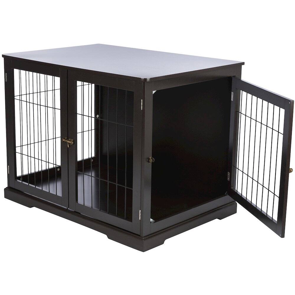 Alt View 2. TRIXIE - Dog Crate, Wooden Indoor Kennel Furniture for Dogs Up to 66 lb - Espresso Brown.