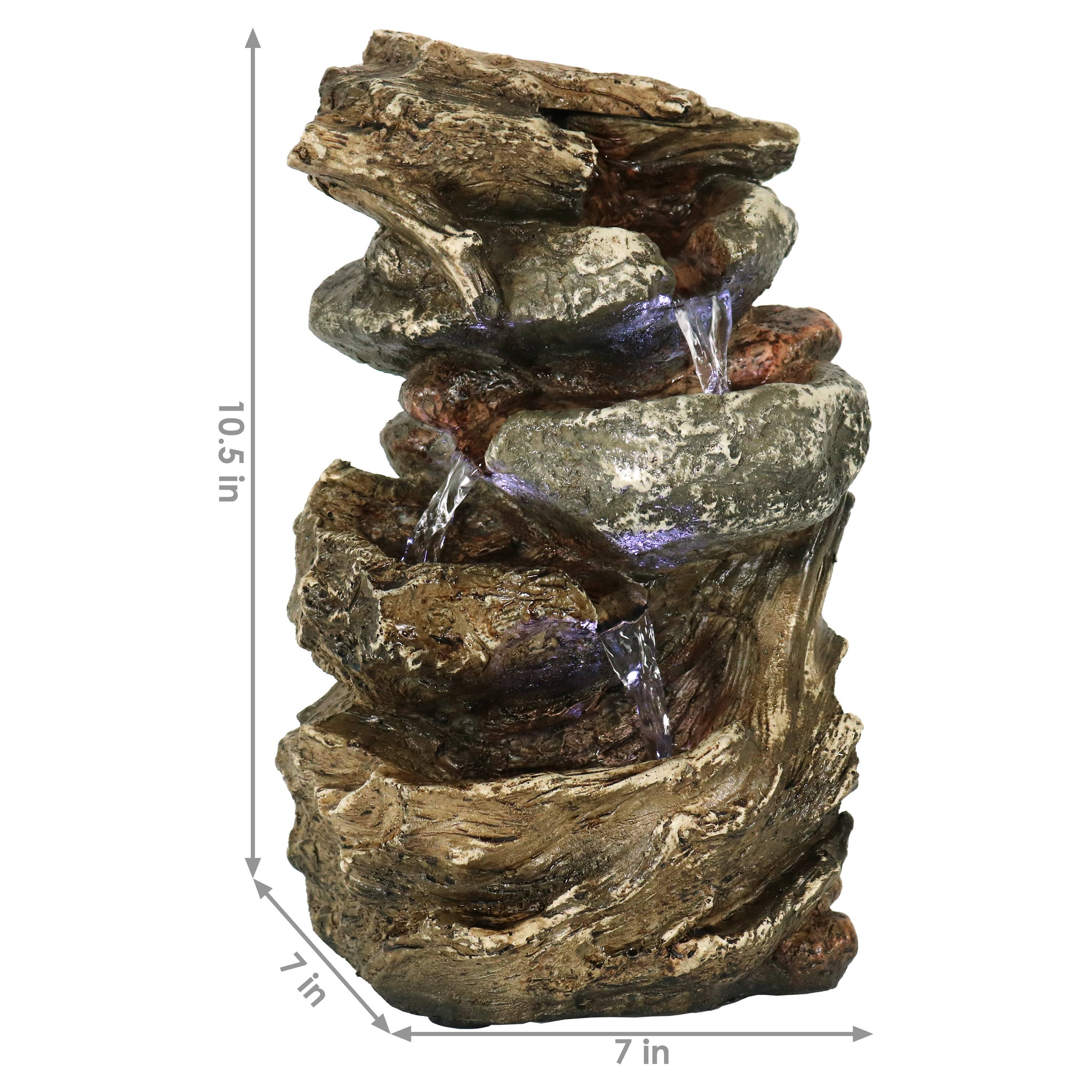 Alt View 5. Sunnydaze - Tiered Rock and Log Indoor Water Fountain with LEDs - 10.5 in - Brown.