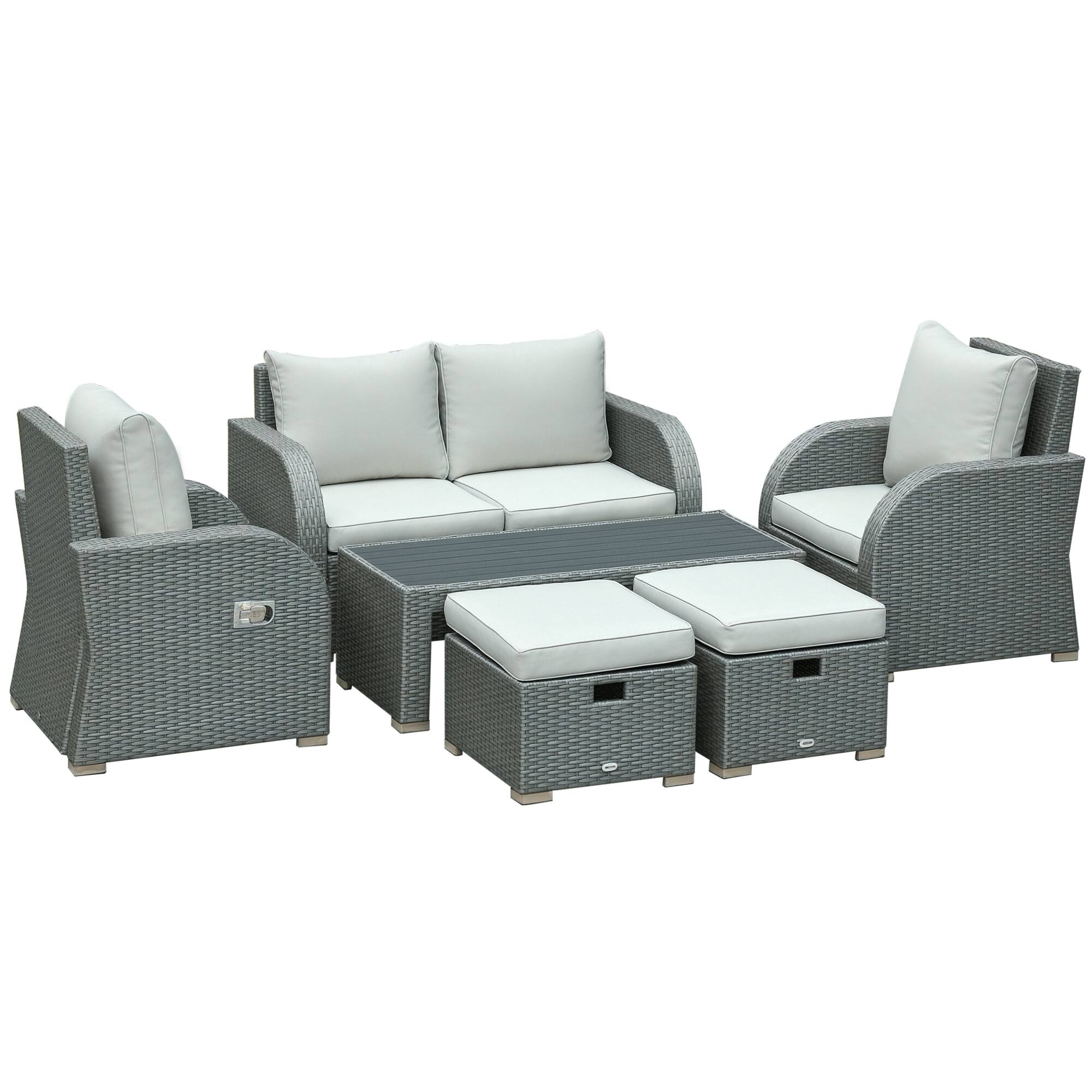 Front. Outsunny - 6-PCs Patio Furniture Sets Outdoor Wicker Sofa Set Rattan Angle Adjustable Recline Single Chair Conversation Set - Grey.