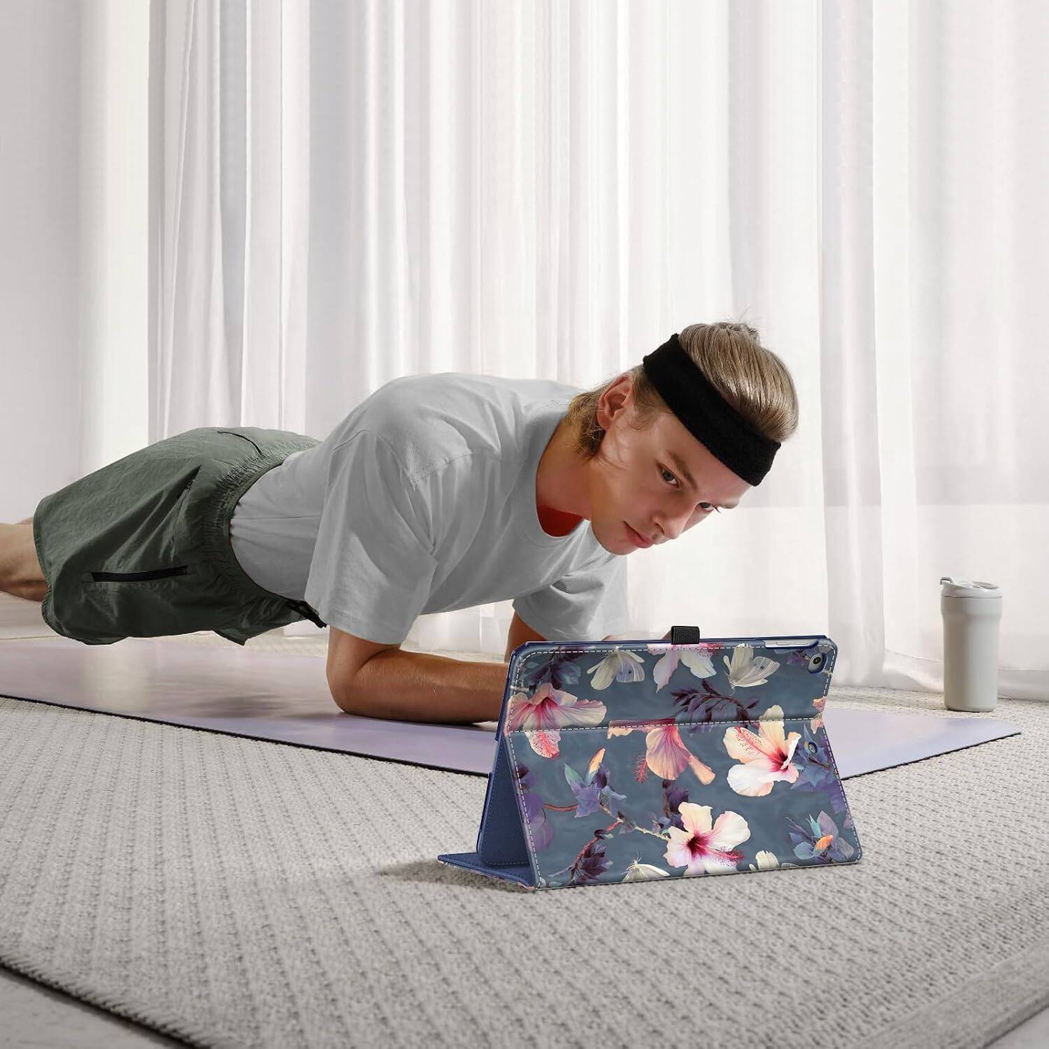 Alt View 4. Fintie - Folio Case for iPad 6th /5th Generation 9.7-inch, iPad Air 2 / Air 1 Multi-Angle Viewing Stand Cover Storage Pocket - Blooming Hibiscus.